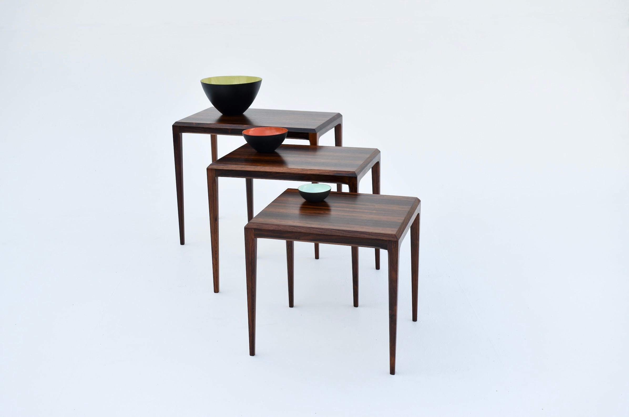 Midcentury Danish Set Of 3 Rosewood Nesting Tables BY Johannes Andersen For CFC For Sale 11