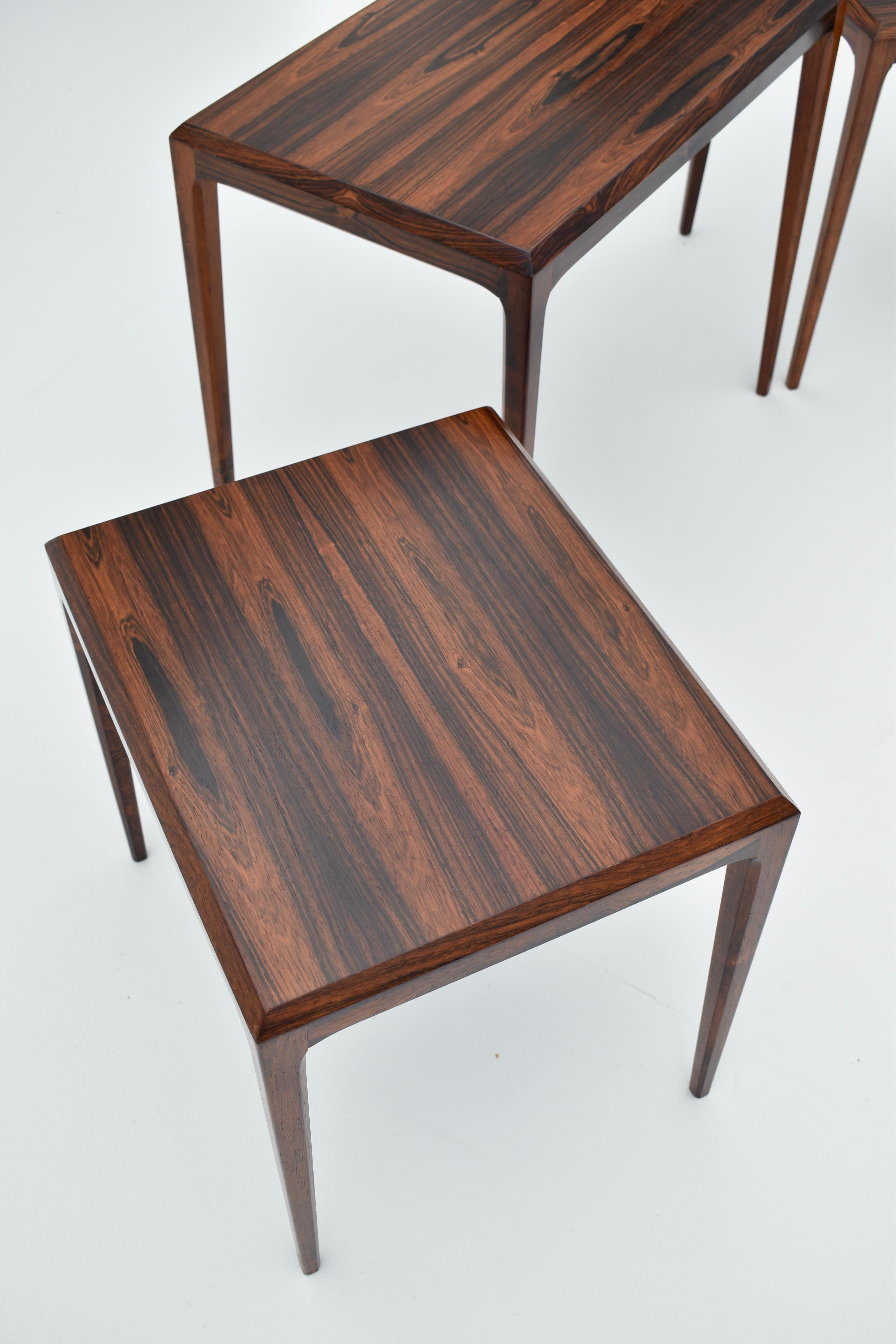 Mid-20th Century Midcentury Danish Set Of 3 Rosewood Nesting Tables BY Johannes Andersen For CFC For Sale