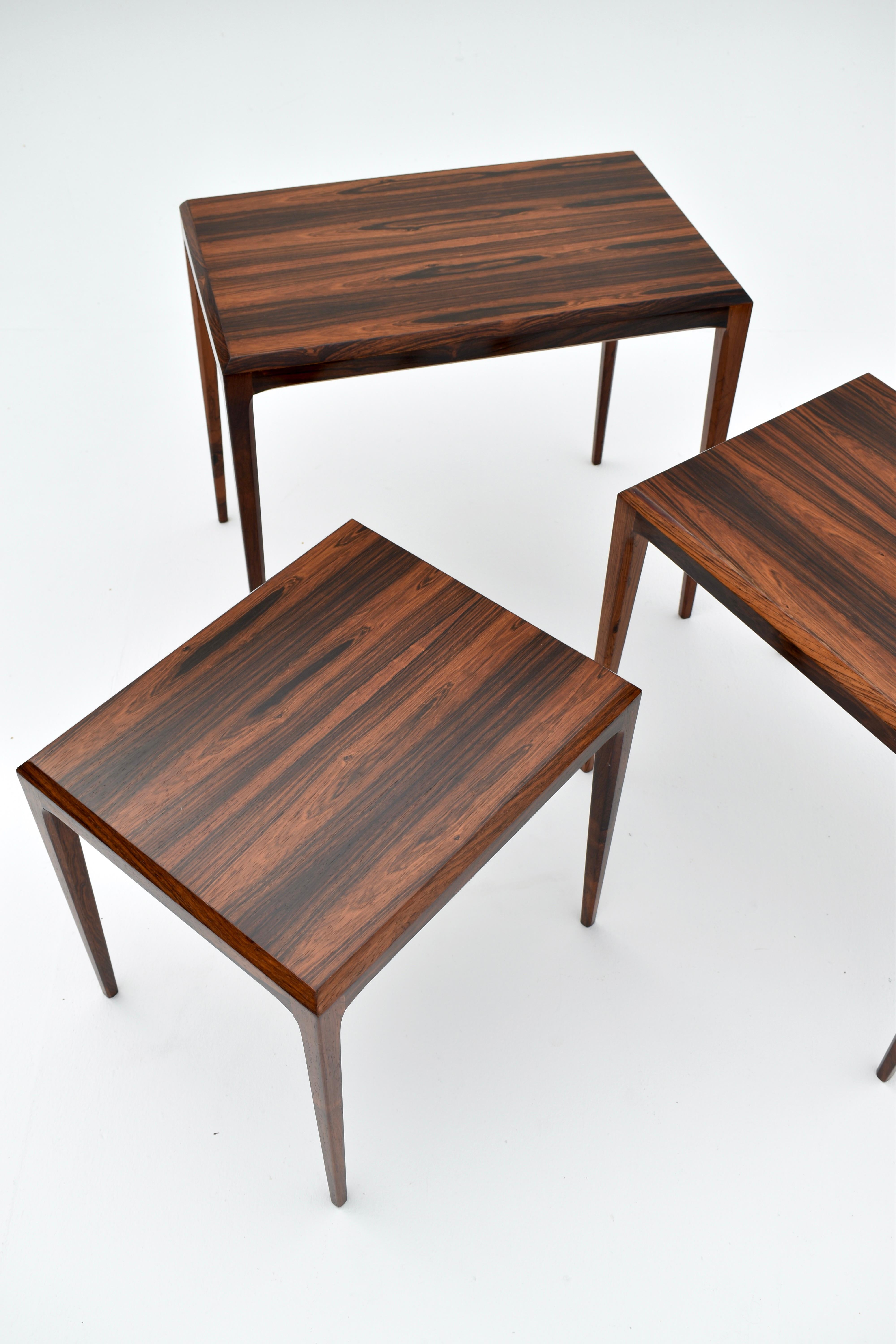 Midcentury Danish Set Of 3 Rosewood Nesting Tables BY Johannes Andersen For CFC For Sale 1