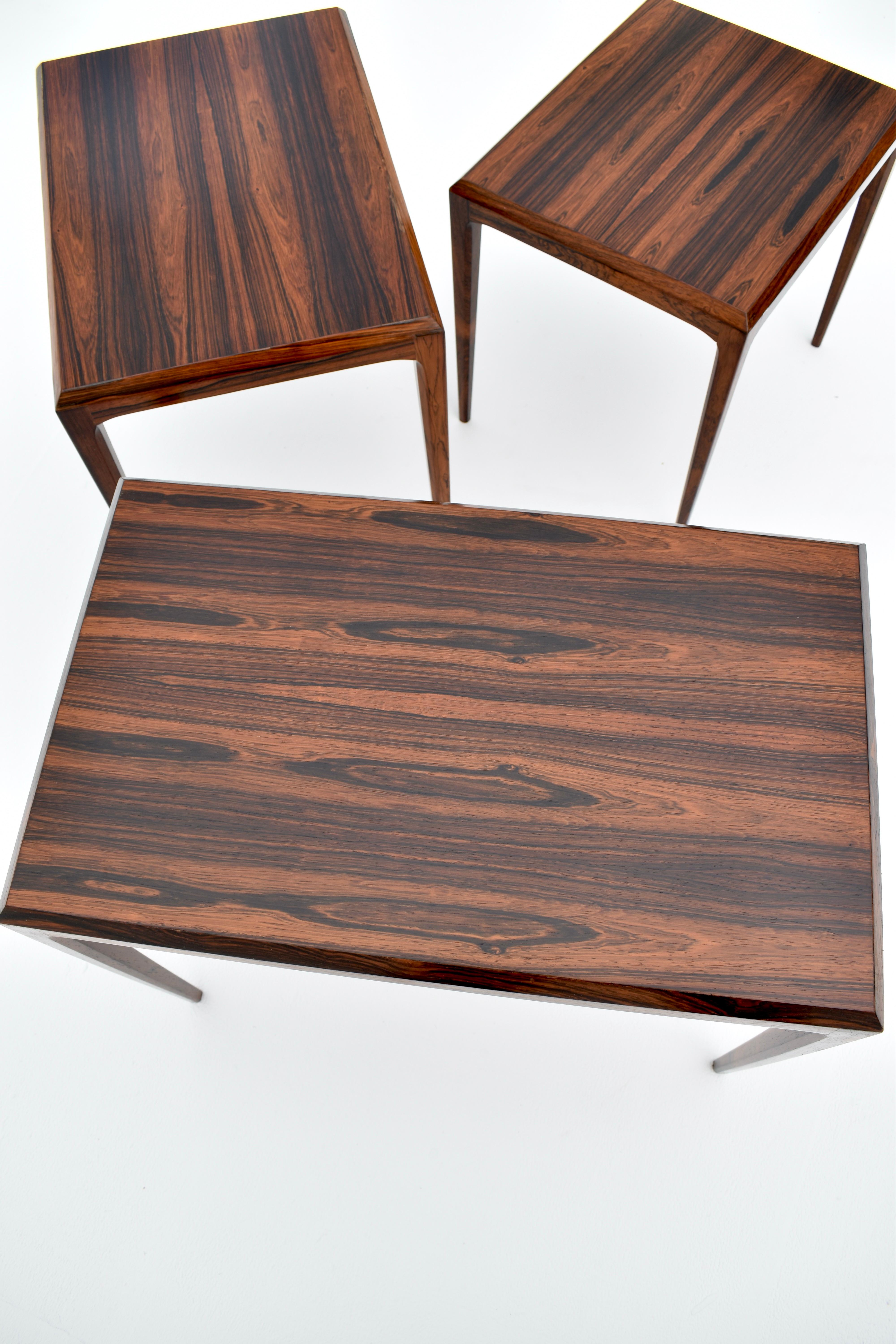 Midcentury Danish Set Of 3 Rosewood Nesting Tables BY Johannes Andersen For CFC For Sale 2