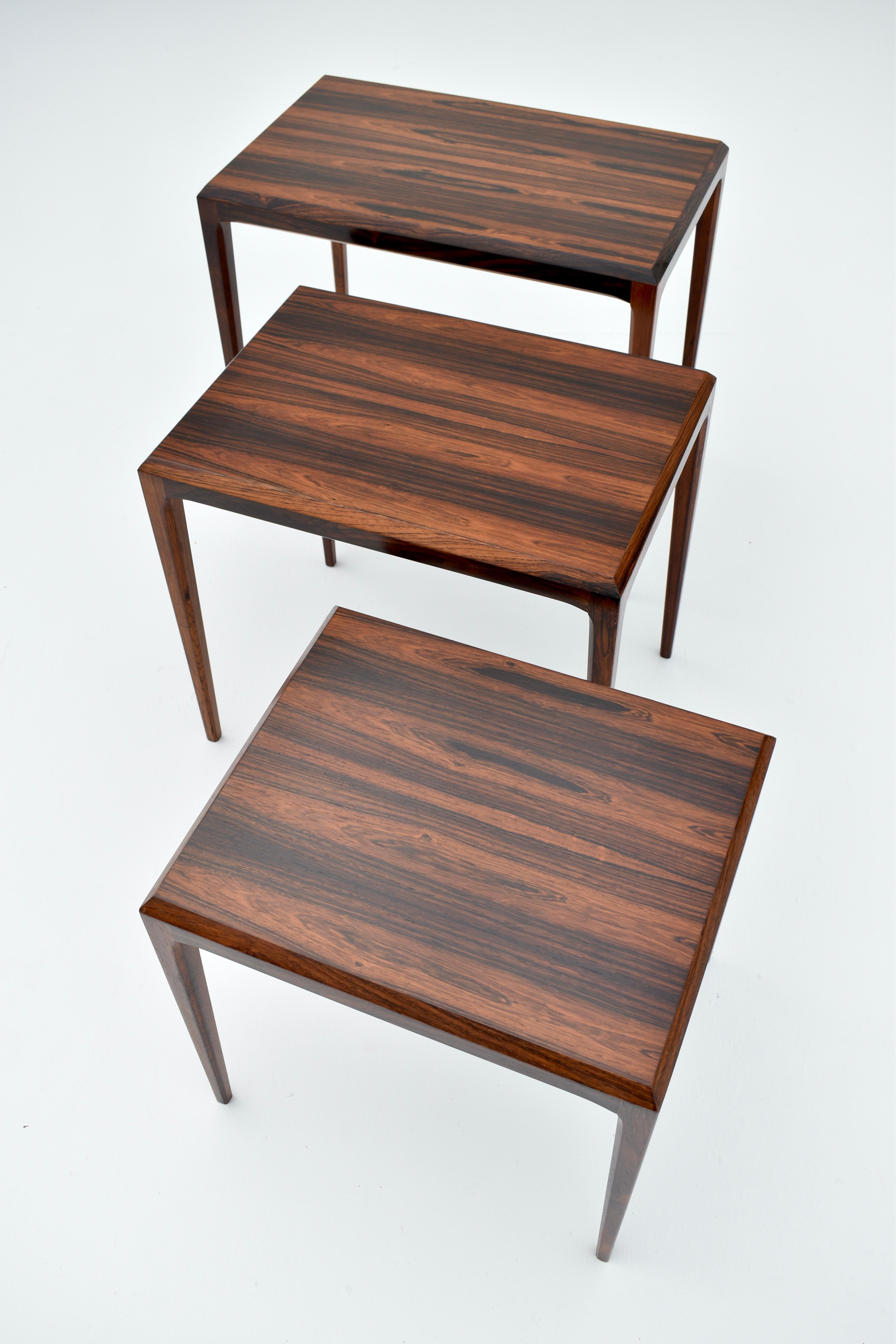 Midcentury Danish Set Of 3 Rosewood Nesting Tables BY Johannes Andersen For CFC For Sale 4
