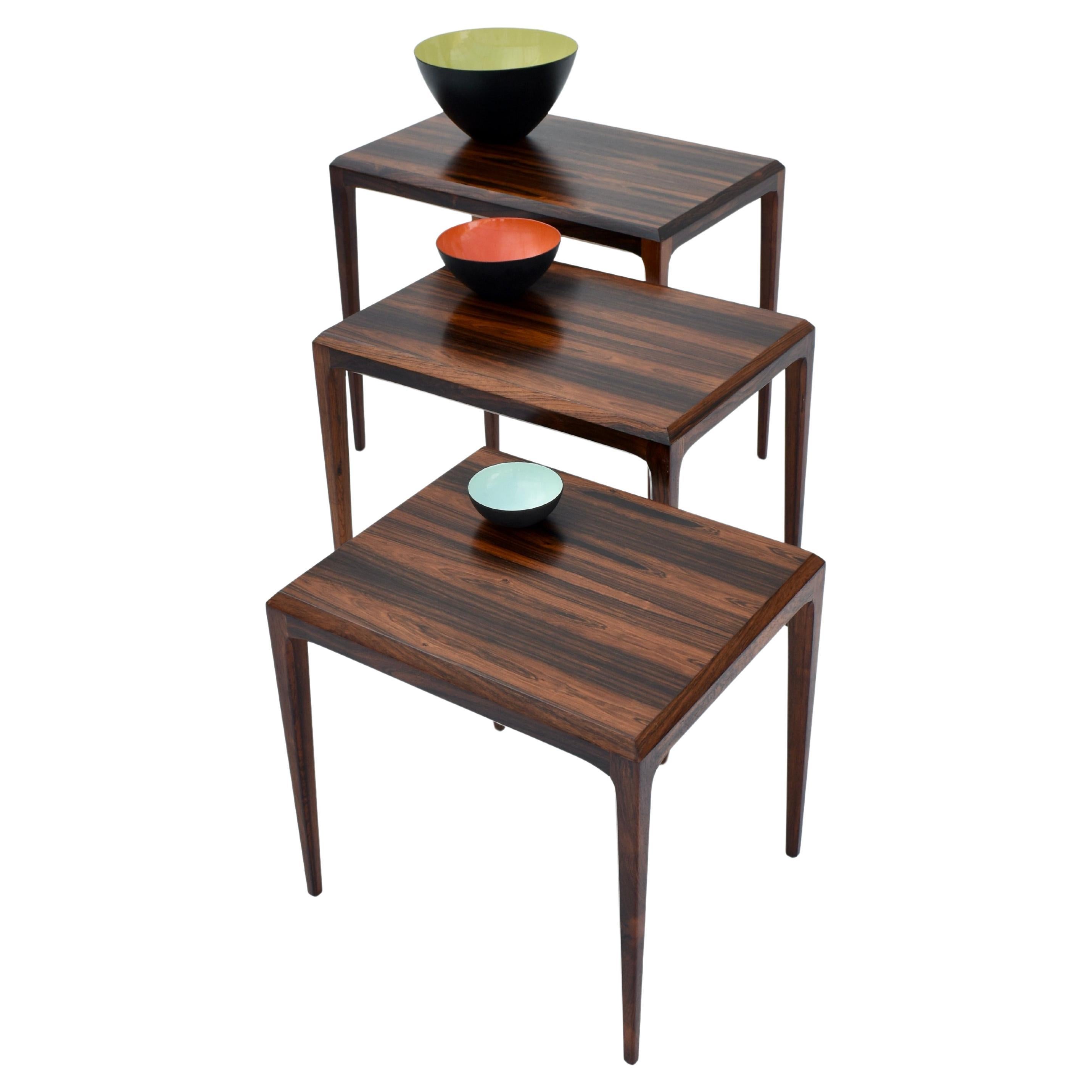 Midcentury Danish Set Of 3 Rosewood Nesting Tables BY Johannes Andersen For CFC For Sale