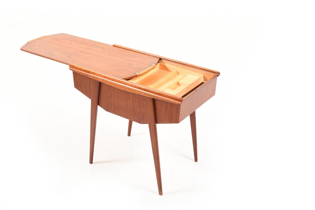 Scandinavian Modern Midcentury Danish Sewing Table in Teak For Sale