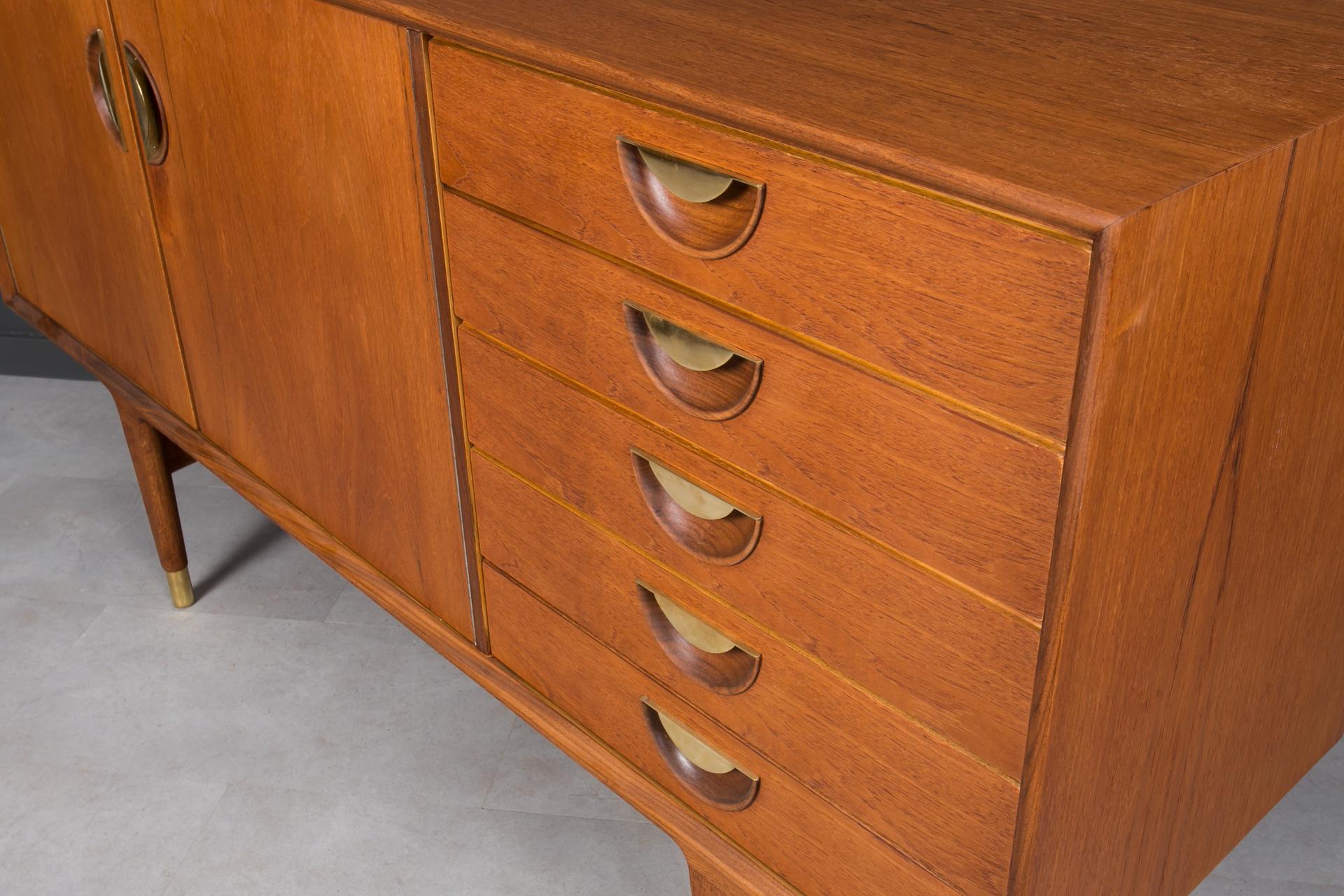 Midcentury Danish Sideboard, Teak Wood and Brass Details, 1950s For Sale 2