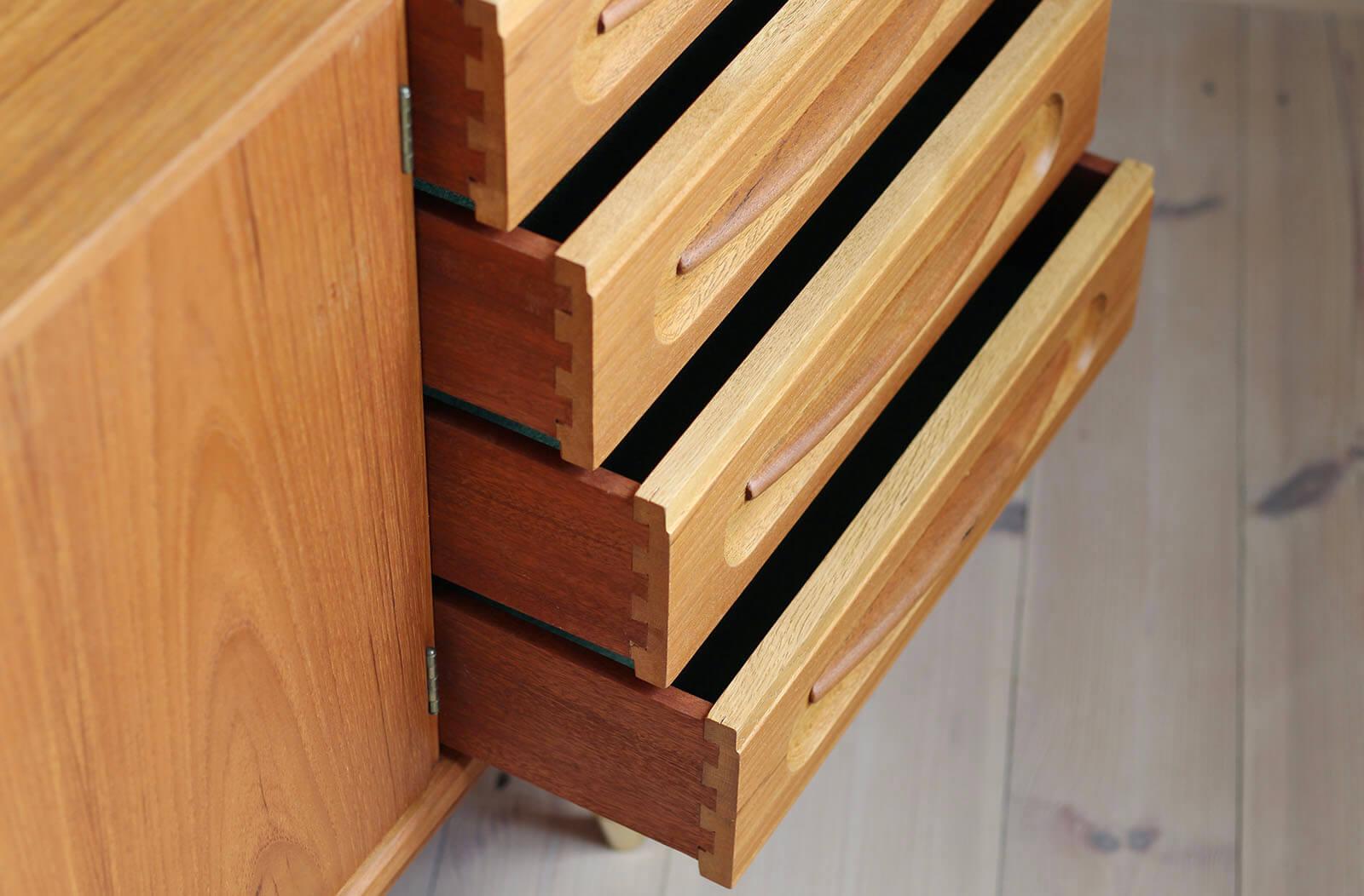 Midcentury Danish Sideboard, Teak Wood and Brass Details, 1960s 7