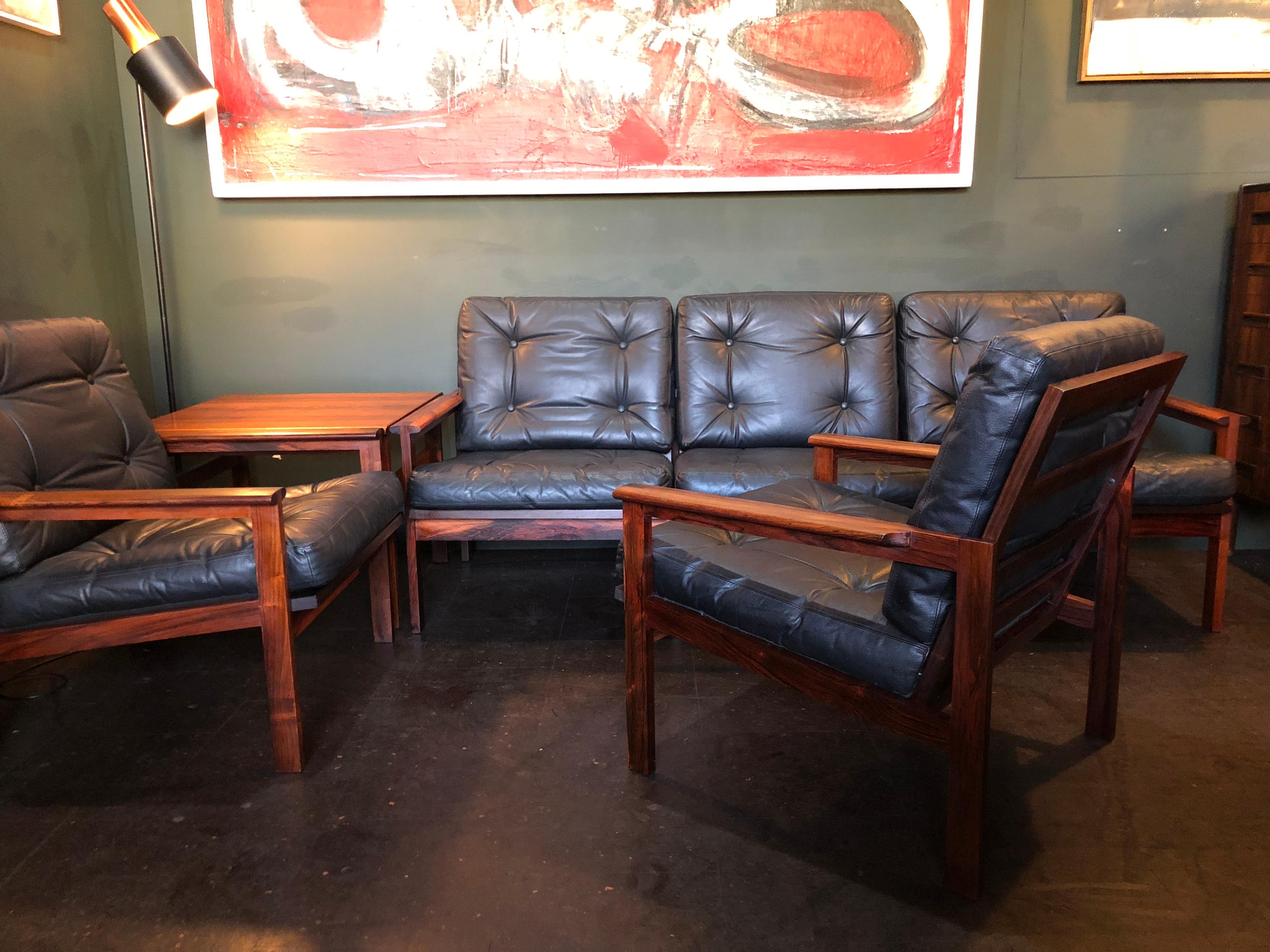 Midcentury Danish Sofa Set by Illum Wikkelso, Rosewood and Leather. 8