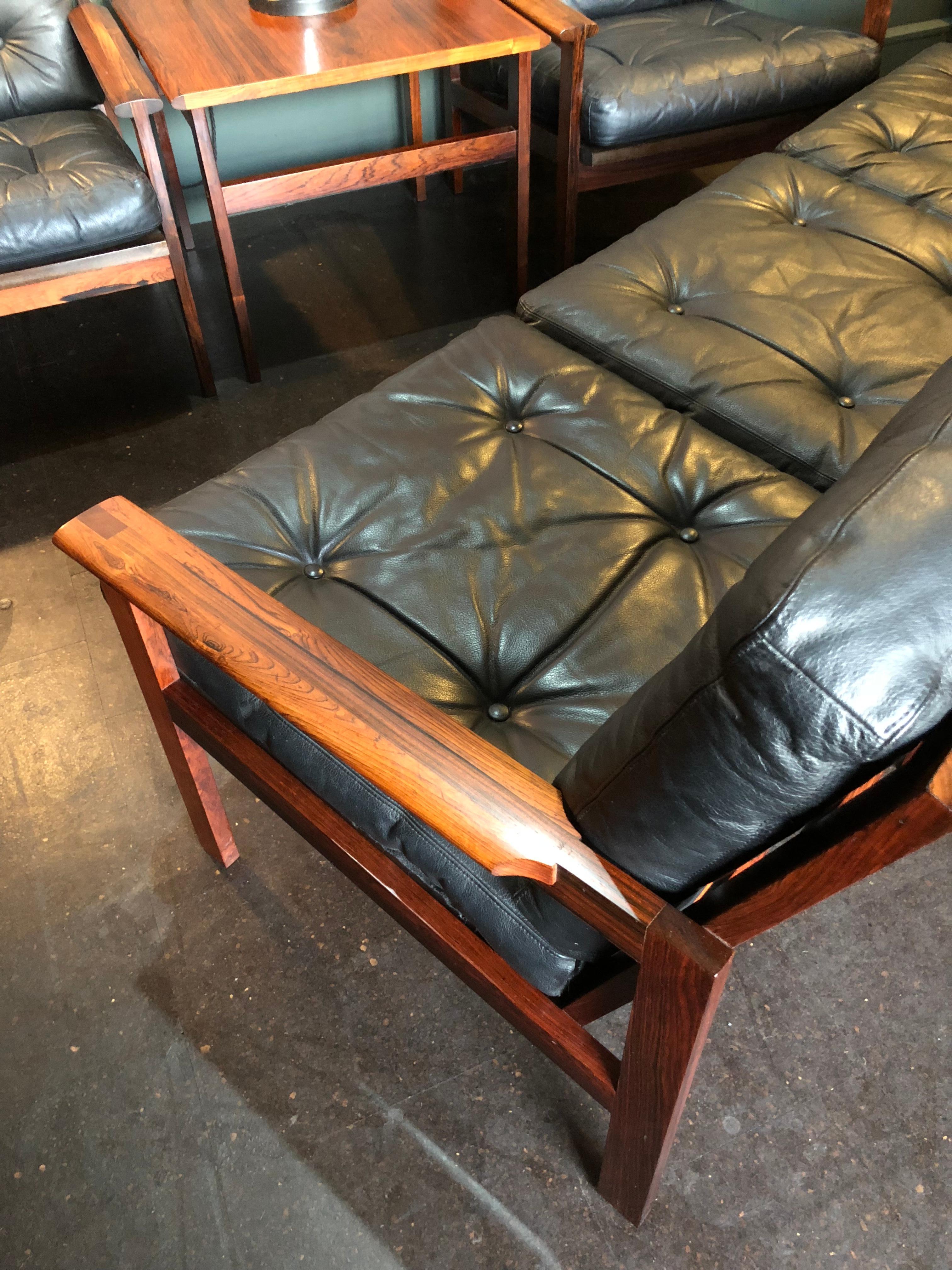Midcentury Danish Sofa Set by Illum Wikkelso, Rosewood and Leather. 9