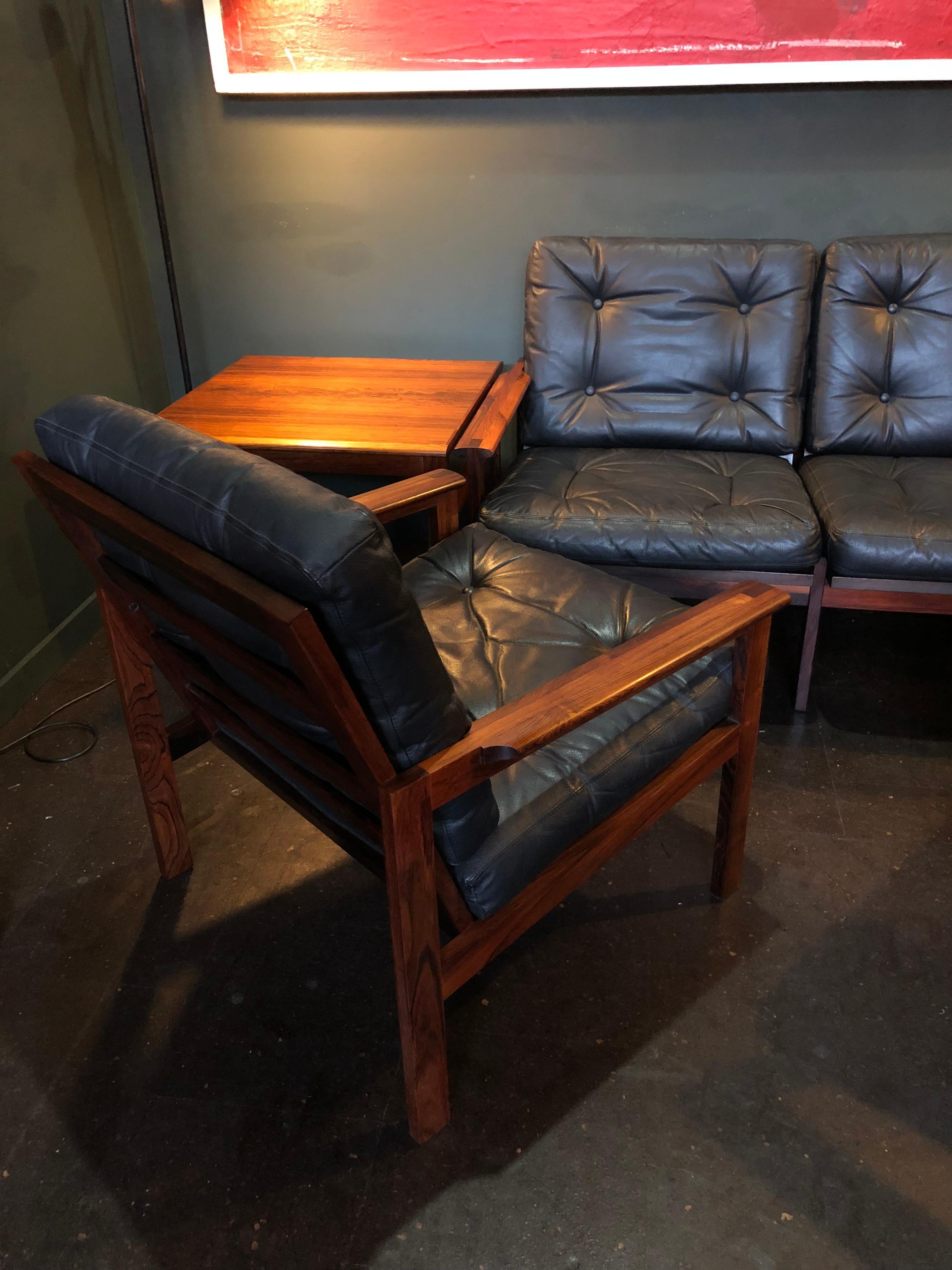 Mid-Century Modern Midcentury Danish Sofa Set by Illum Wikkelso, Rosewood and Leather.