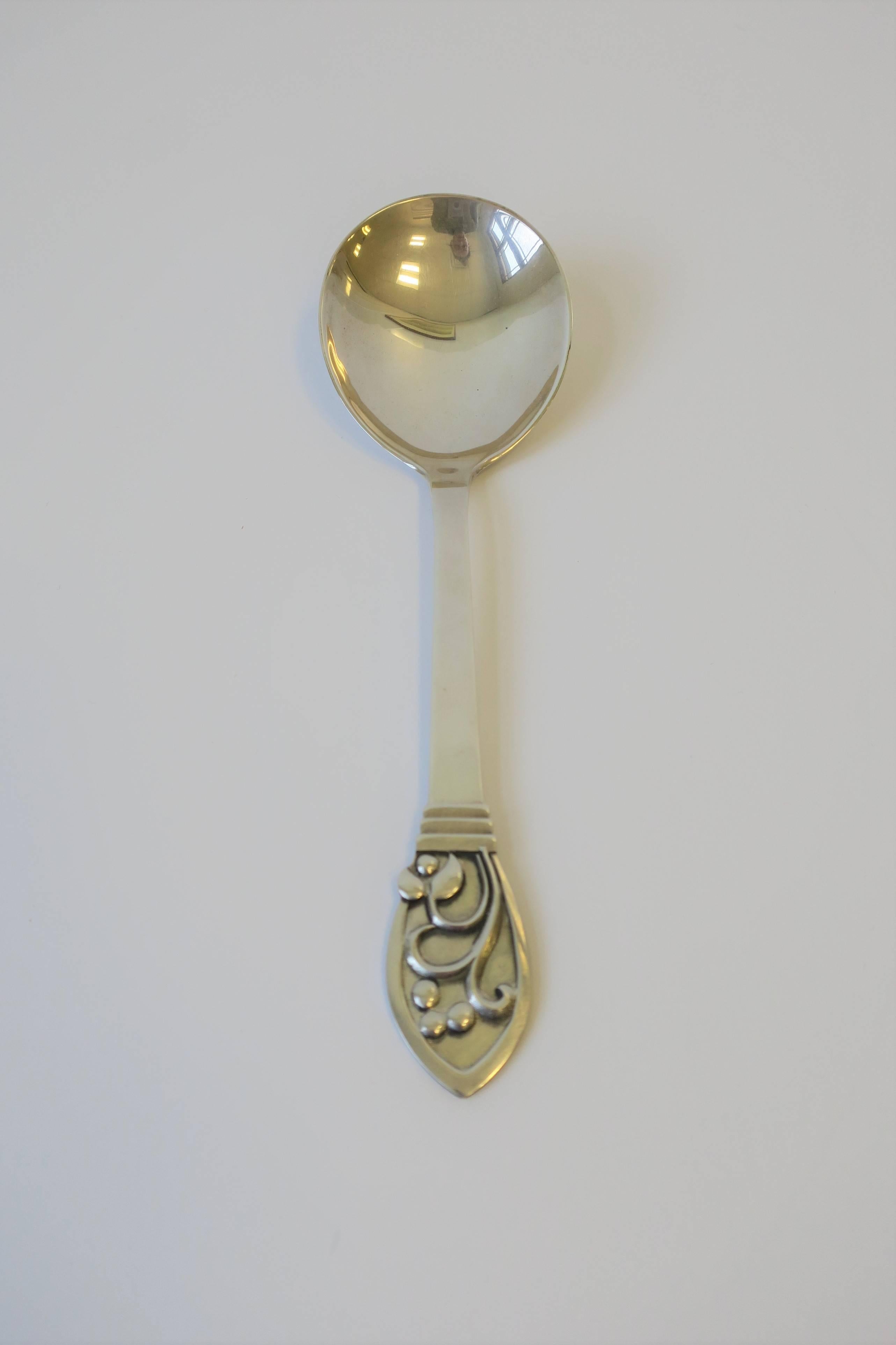 Organic Modern Danish Sterling Silver Serving Spoon, Midcentury Denmark