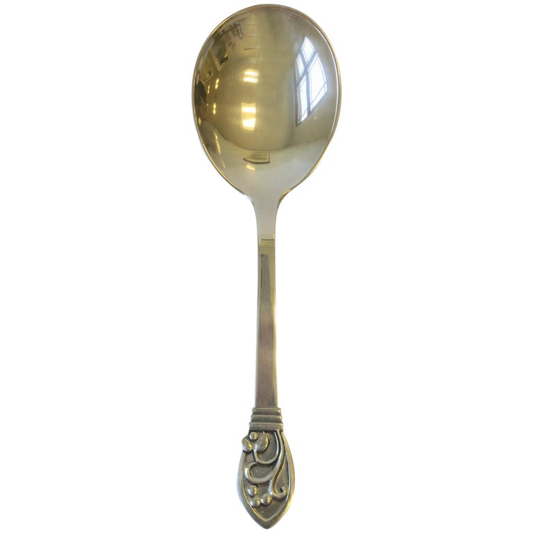 Danish Sterling Silver Serving Spoon, Midcentury Denmark For Sale at