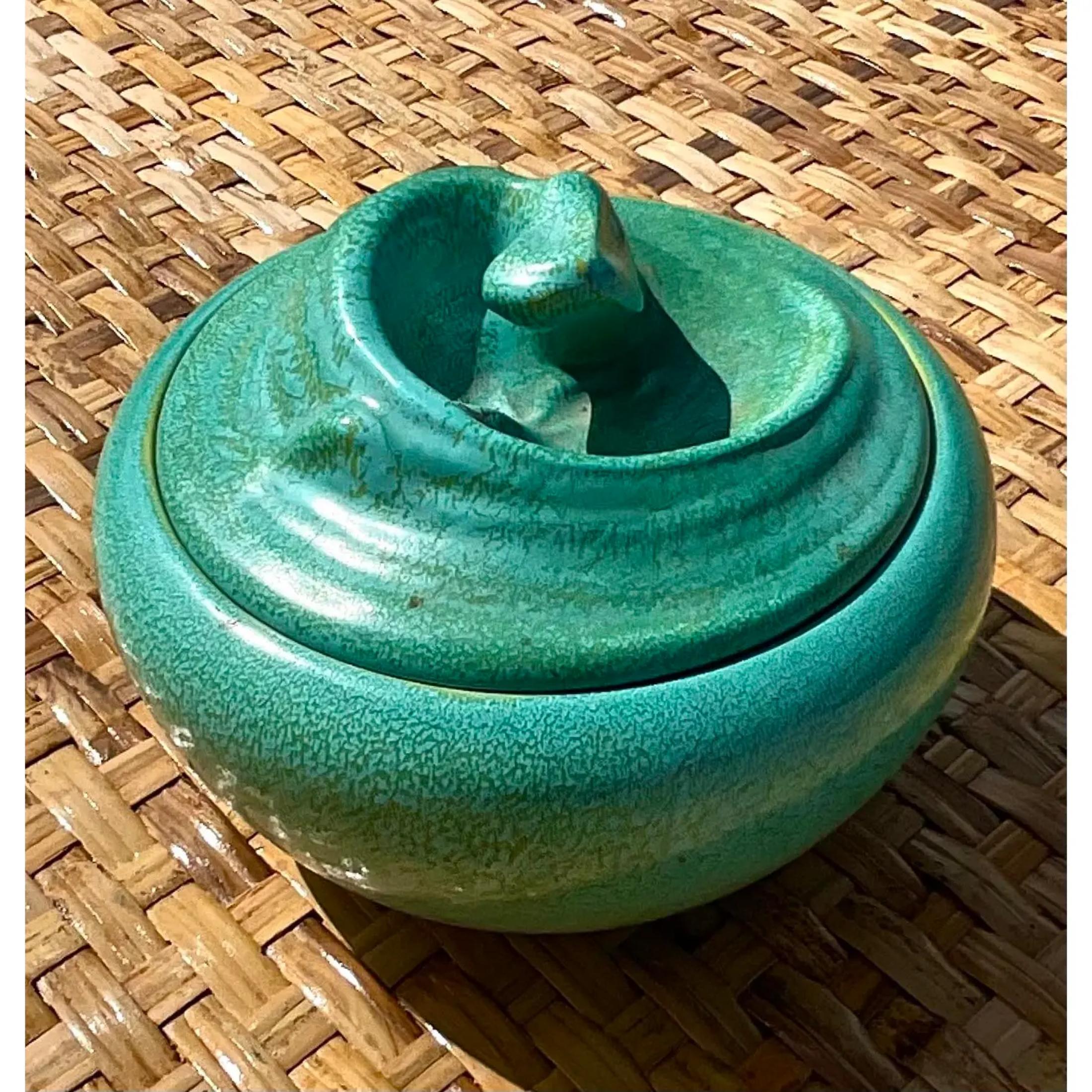 Midcentury Danish Swirl Pottery Lidded Bowl 4
