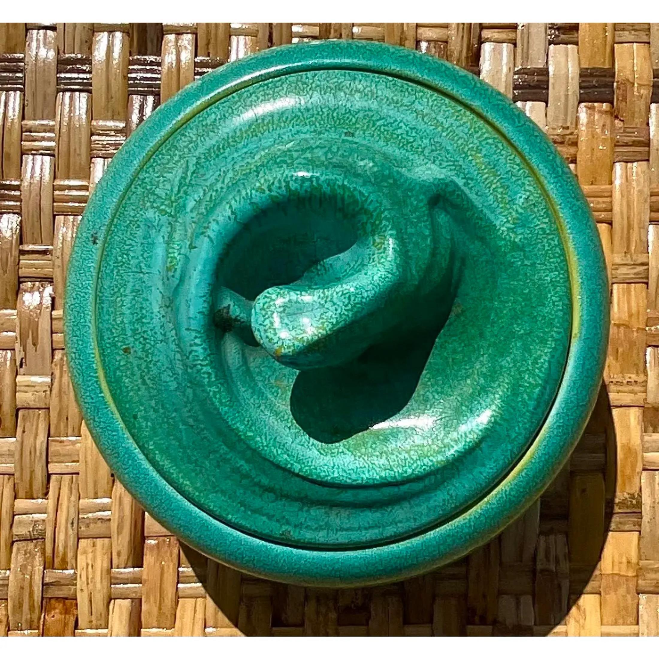 Midcentury Danish Swirl Pottery Lidded Bowl 2