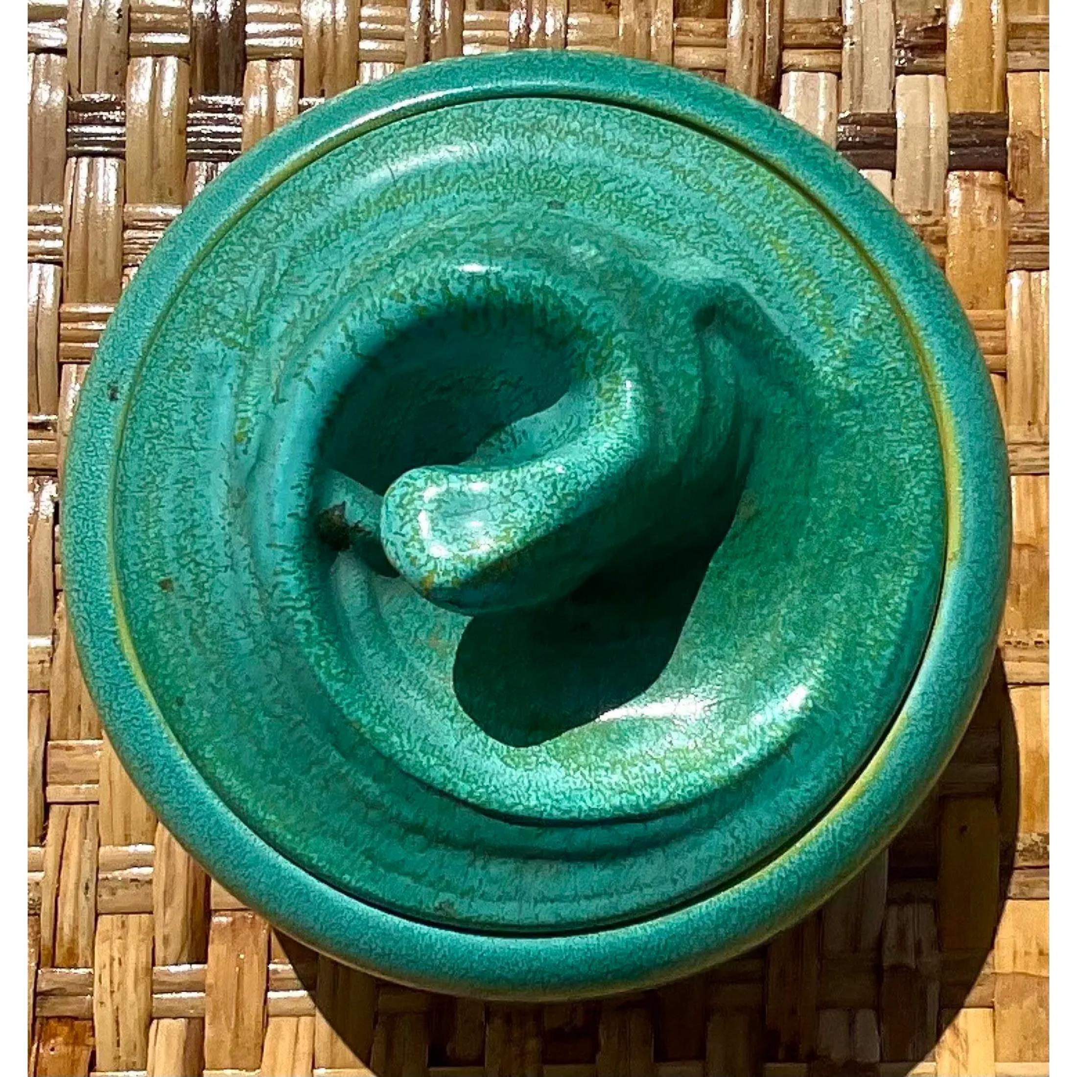 Midcentury Danish Swirl Pottery Lidded Bowl 3