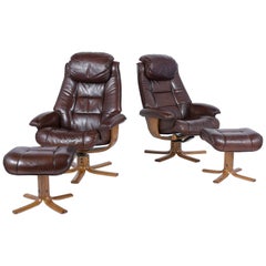 1980s Danish Leather Lounge Chair & Ottoman Set - Retro Elegance