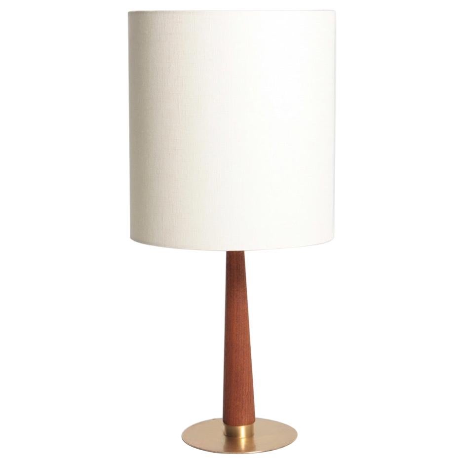 Midcentury Danish Table Lamp in Brass & Teak, 1950s