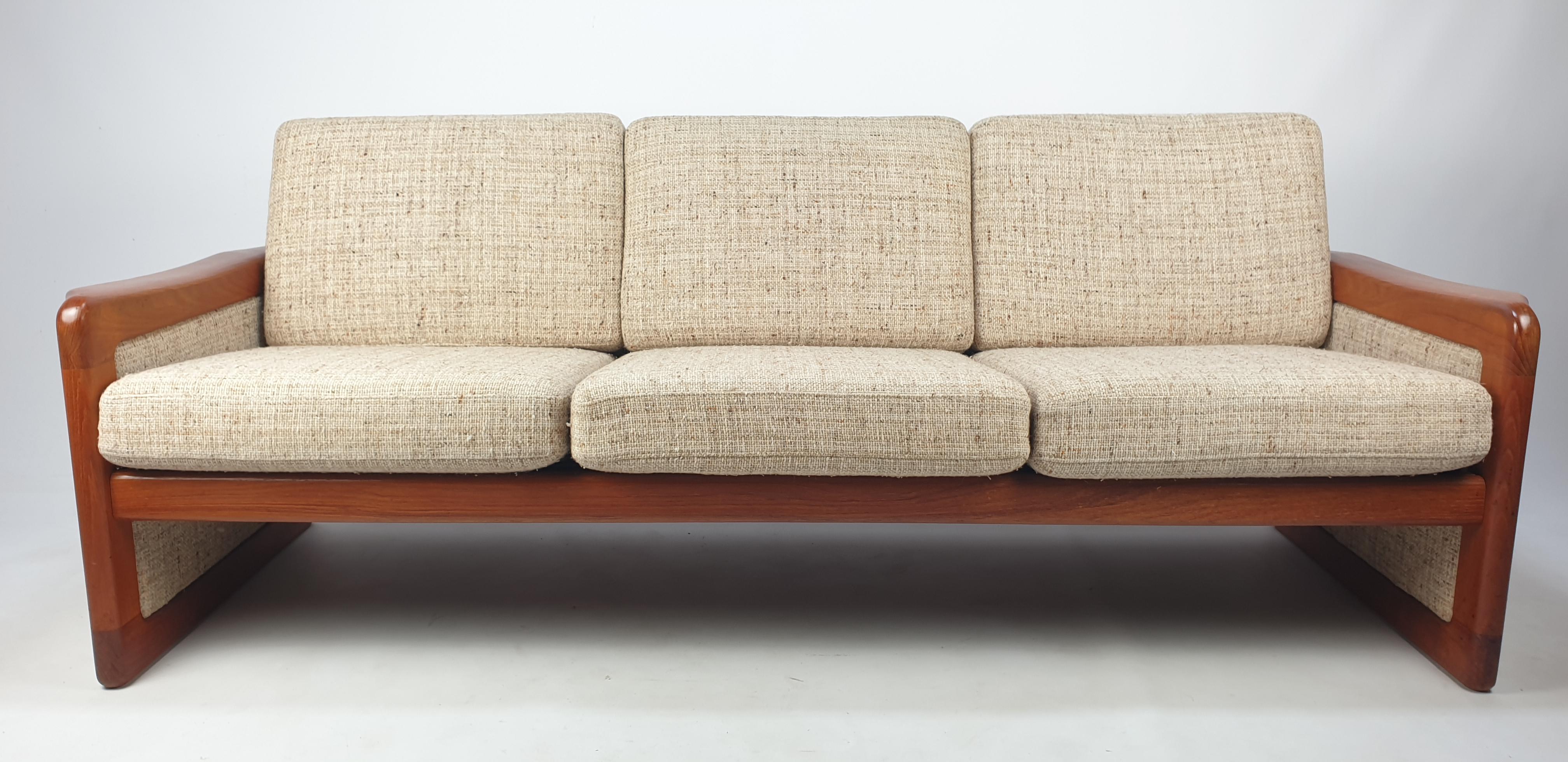 Woven Midcentury Danish Teak 3-Seater Sofa, 1970's