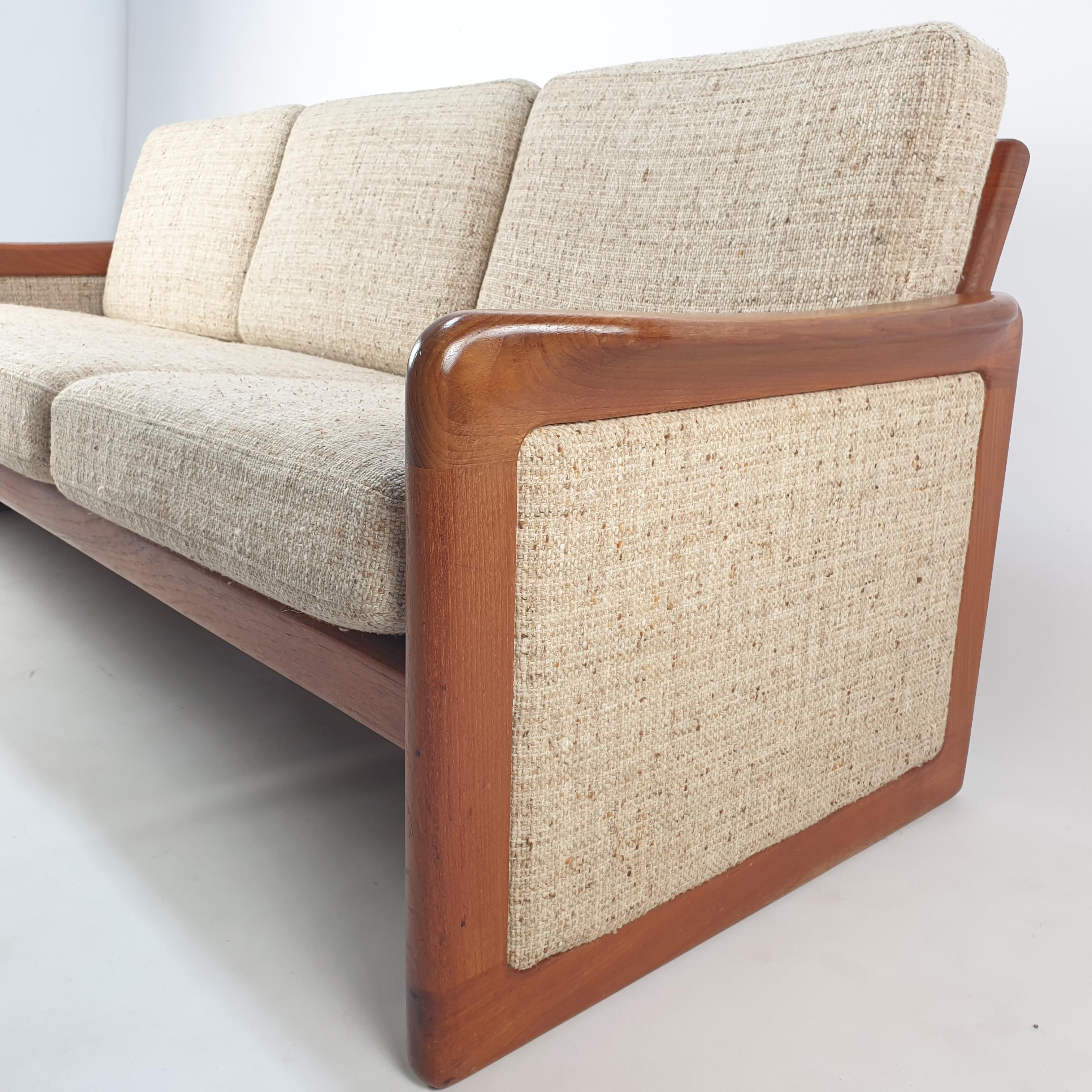 Fabric Midcentury Danish Teak 3-Seater Sofa, 1970's