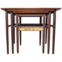 Midcentury Danish Teak and Cane Nesting Tables, 1950s