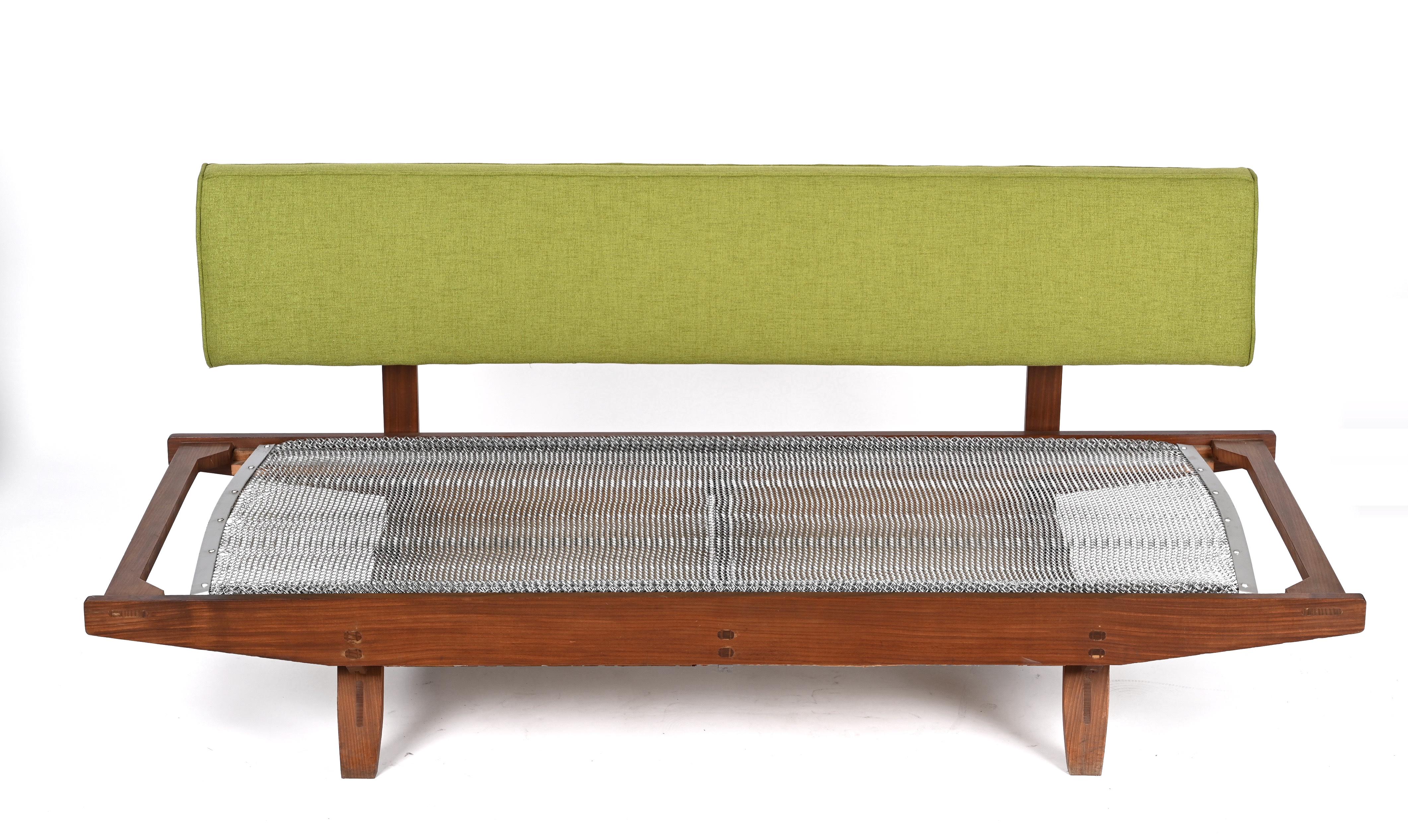 Midcentury Danish Teak and Sage Green Fabric Extendable Sofa after Olsen, 1960s 1