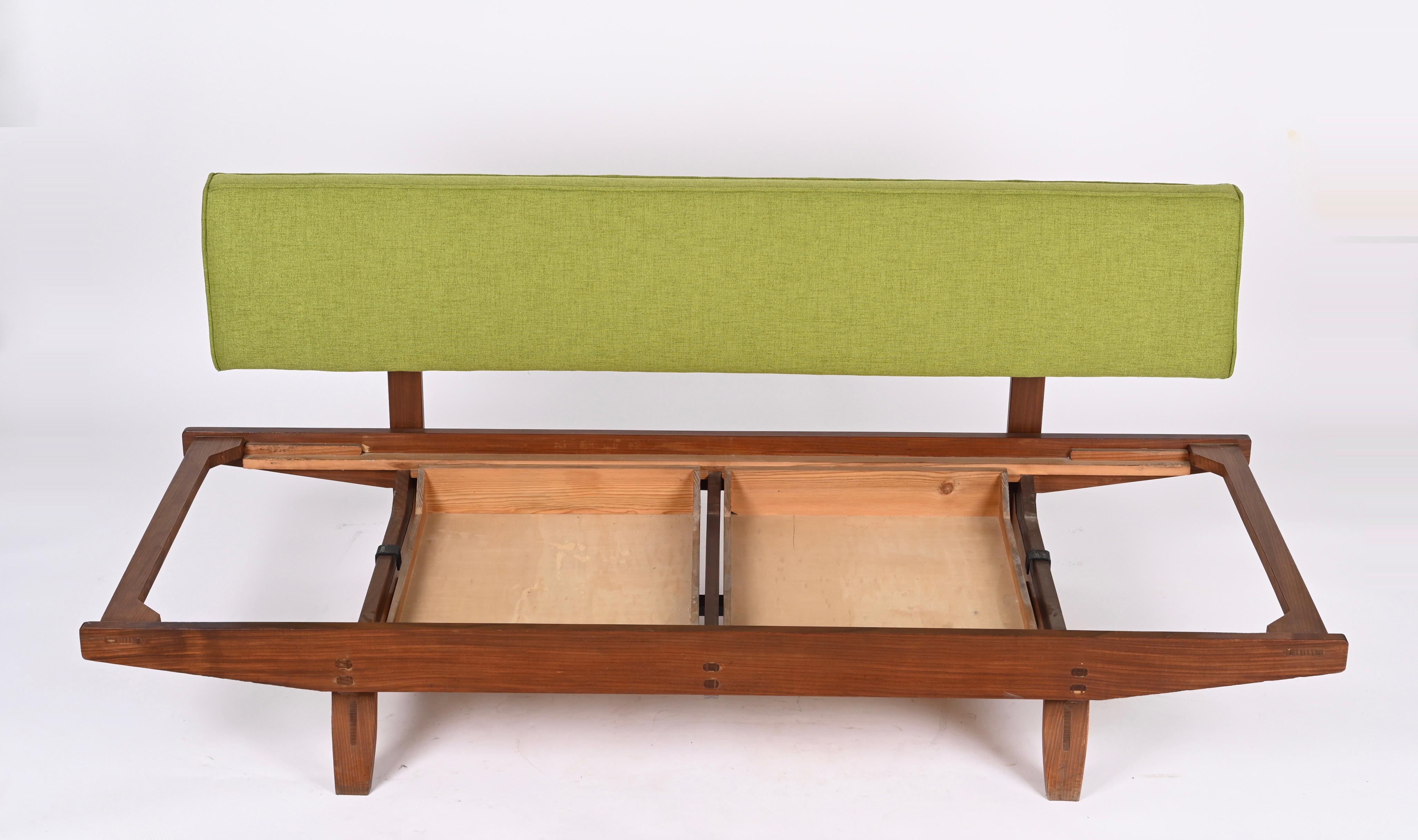 Midcentury Danish Teak and Sage Green Fabric Extendable Sofa after Olsen, 1960s 4