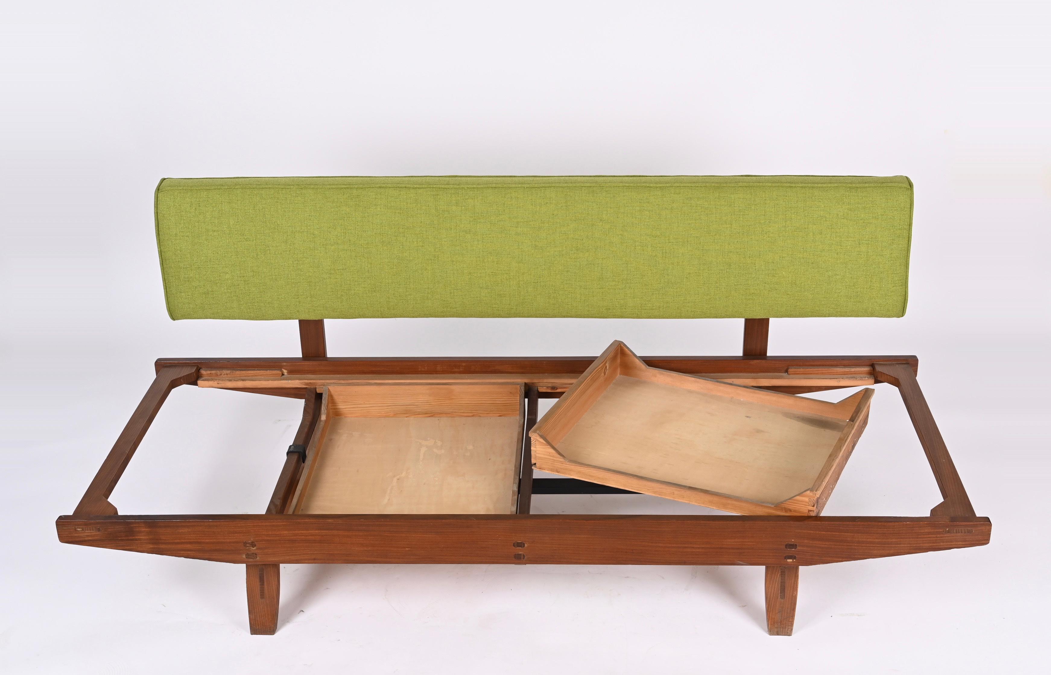 Midcentury Danish Teak and Sage Green Fabric Extendable Sofa after Olsen, 1960s 5