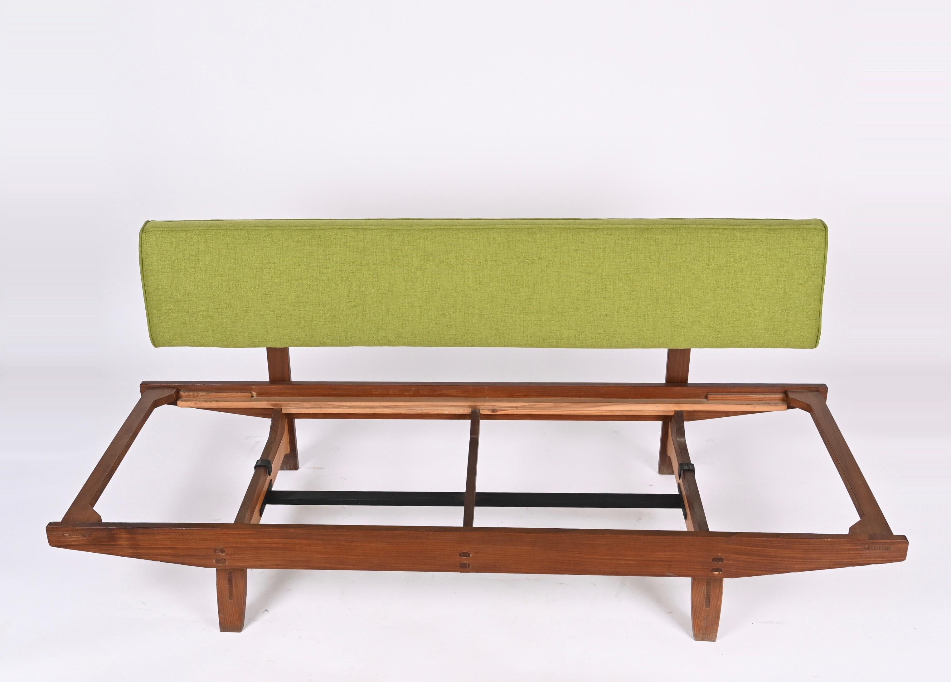 Midcentury Danish Teak and Sage Green Fabric Extendable Sofa after Olsen, 1960s 6