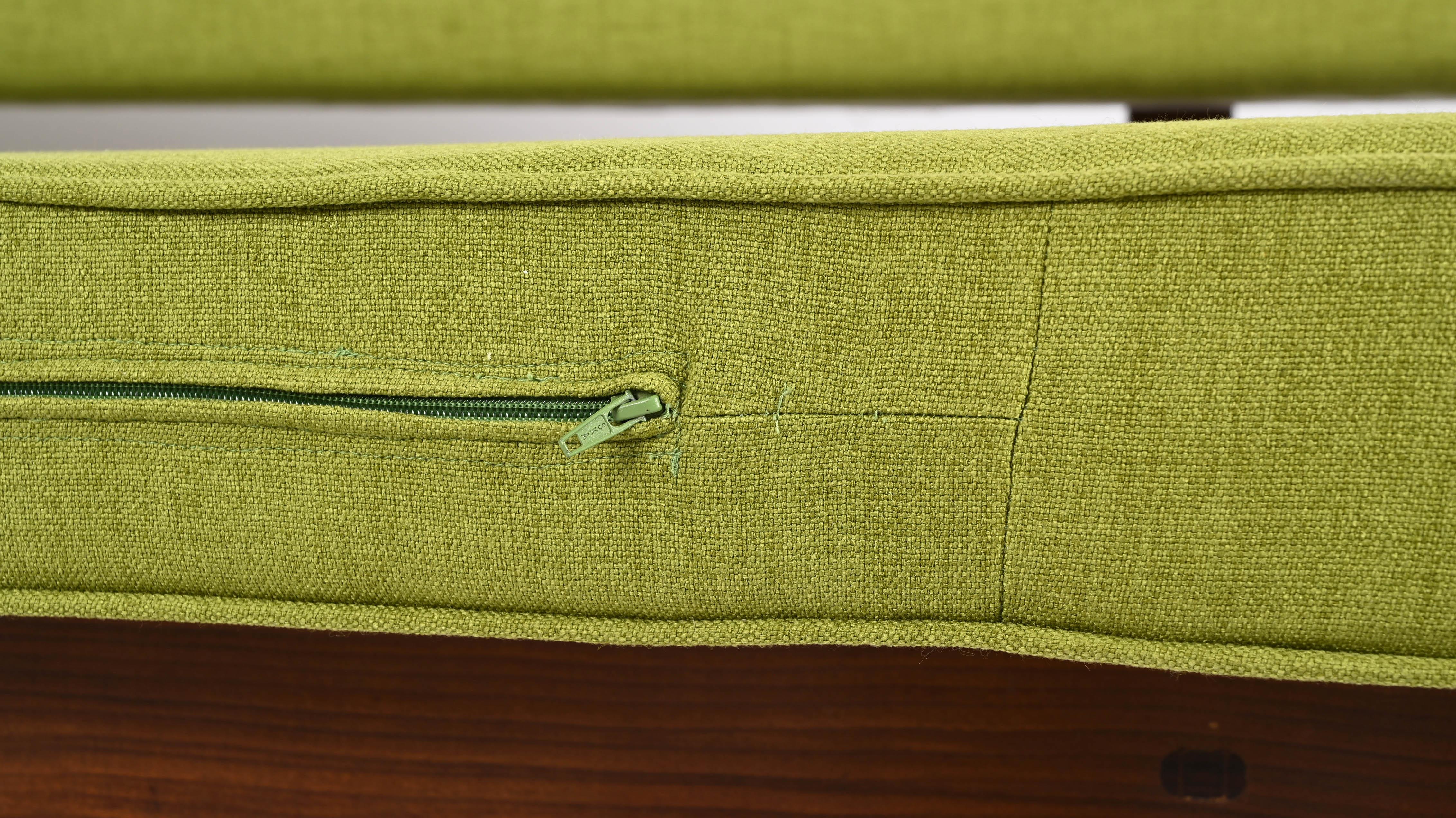 Midcentury Danish Teak and Sage Green Fabric Extendable Sofa after Olsen, 1960s 9