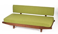 Midcentury Danish Teak and Sage Green Fabric Extendable Sofa after Olsen, 1960s