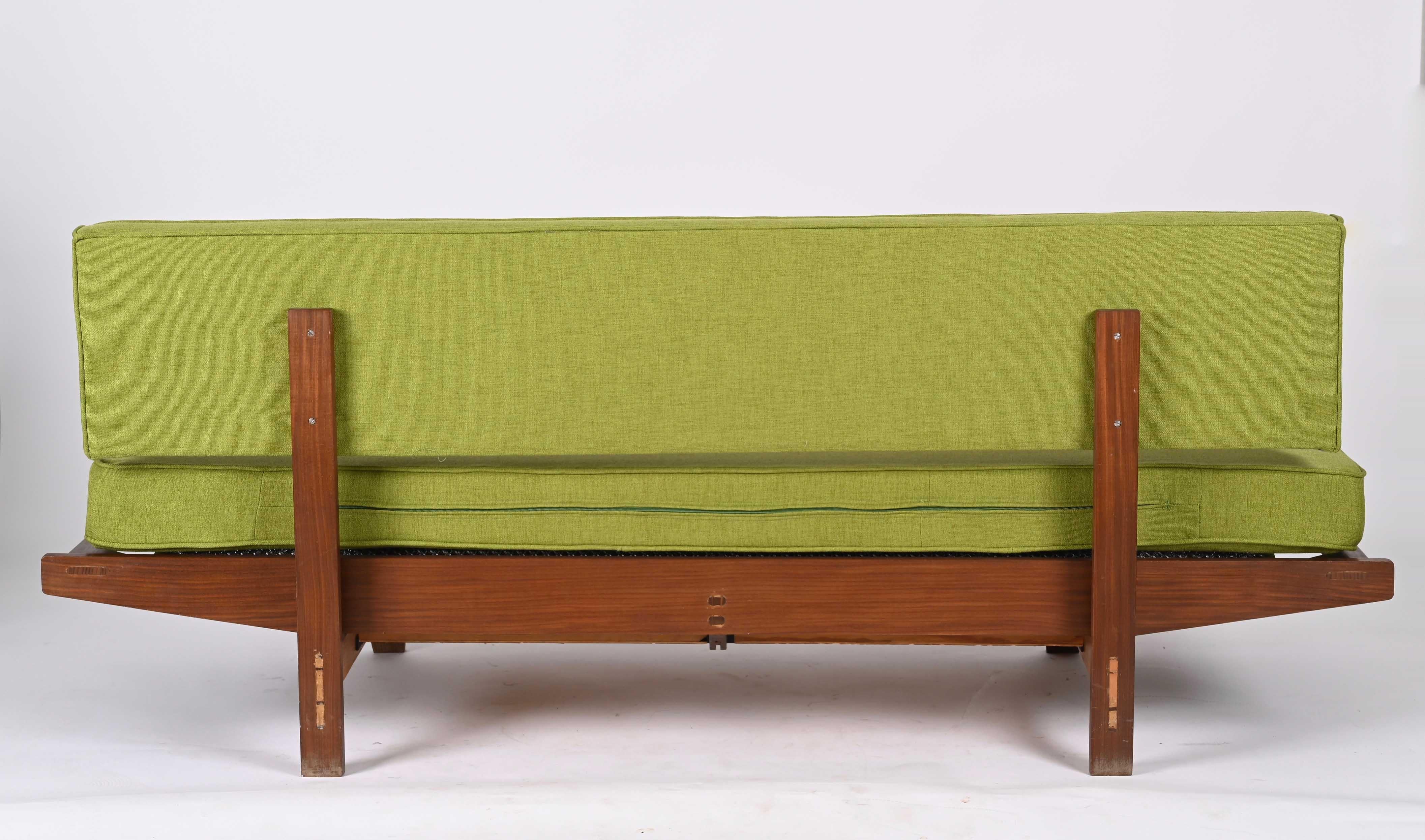 Mid-20th Century Midcentury Danish Teak and Sage Green Fabric Extendable Sofa after Olsen, 1960s