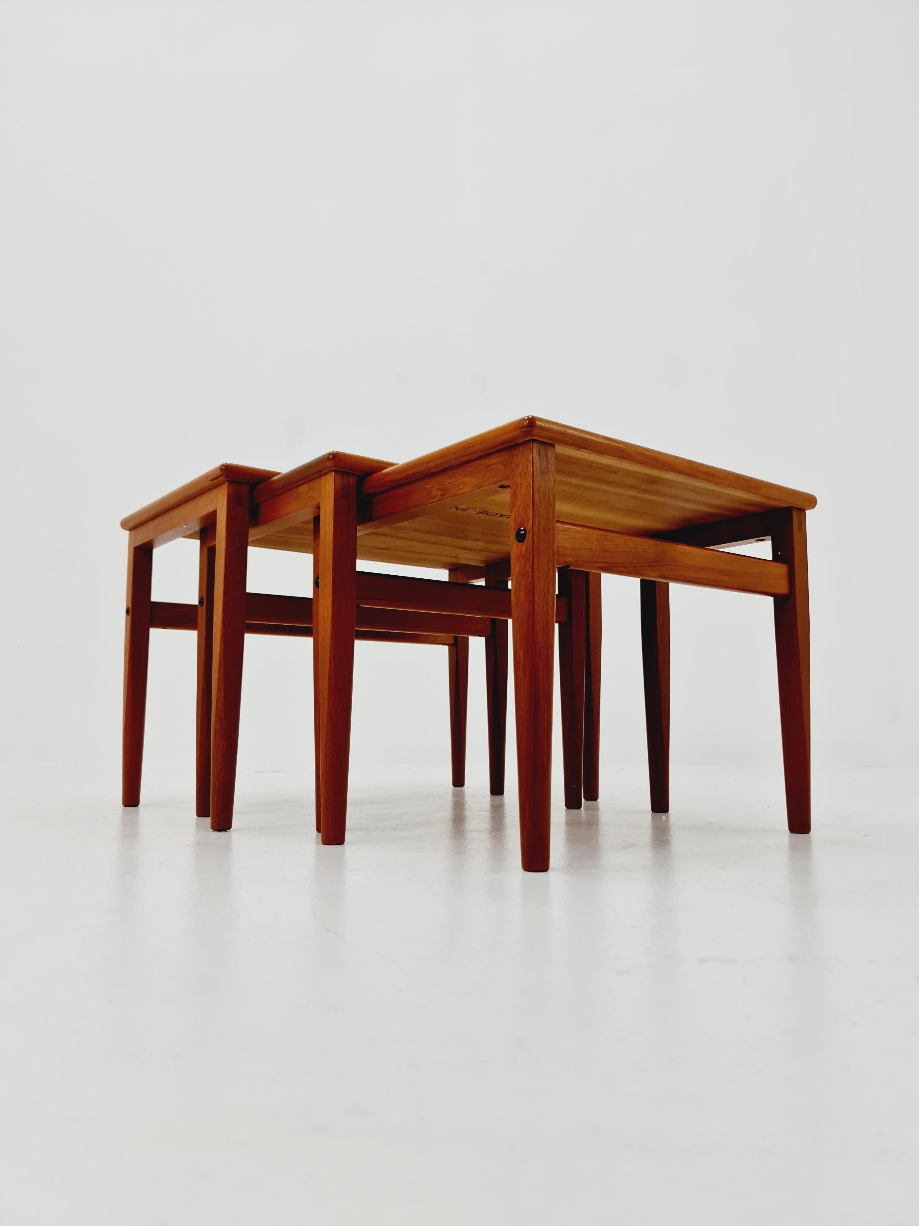 Midcentury danish teak + ceramic By OX Art  nesting tables/ side tables by Trioh For Sale 5