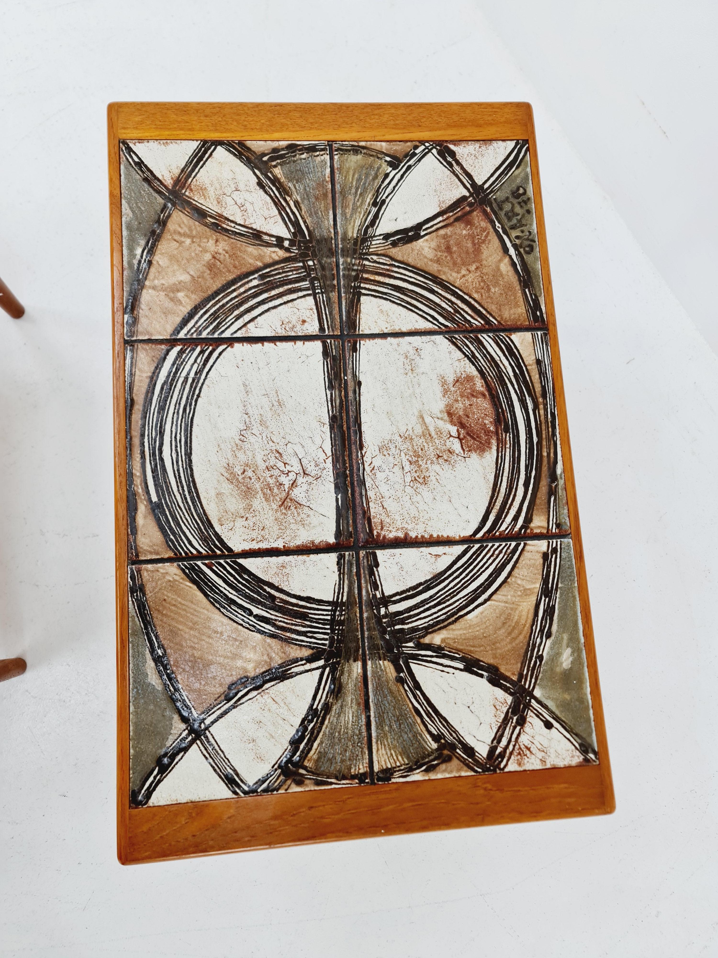 Mitte des Jahrhunderts Dänisches Teakholz + Keramik von OX Art  Nesting-Tische/Beistelltische von Trioh (Moderne der Mitte des Jahrhunderts) im Angebot