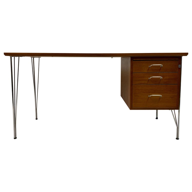 Midcentury Danish Teak Desk On Chrome Hairpin Legs At 1stdibs