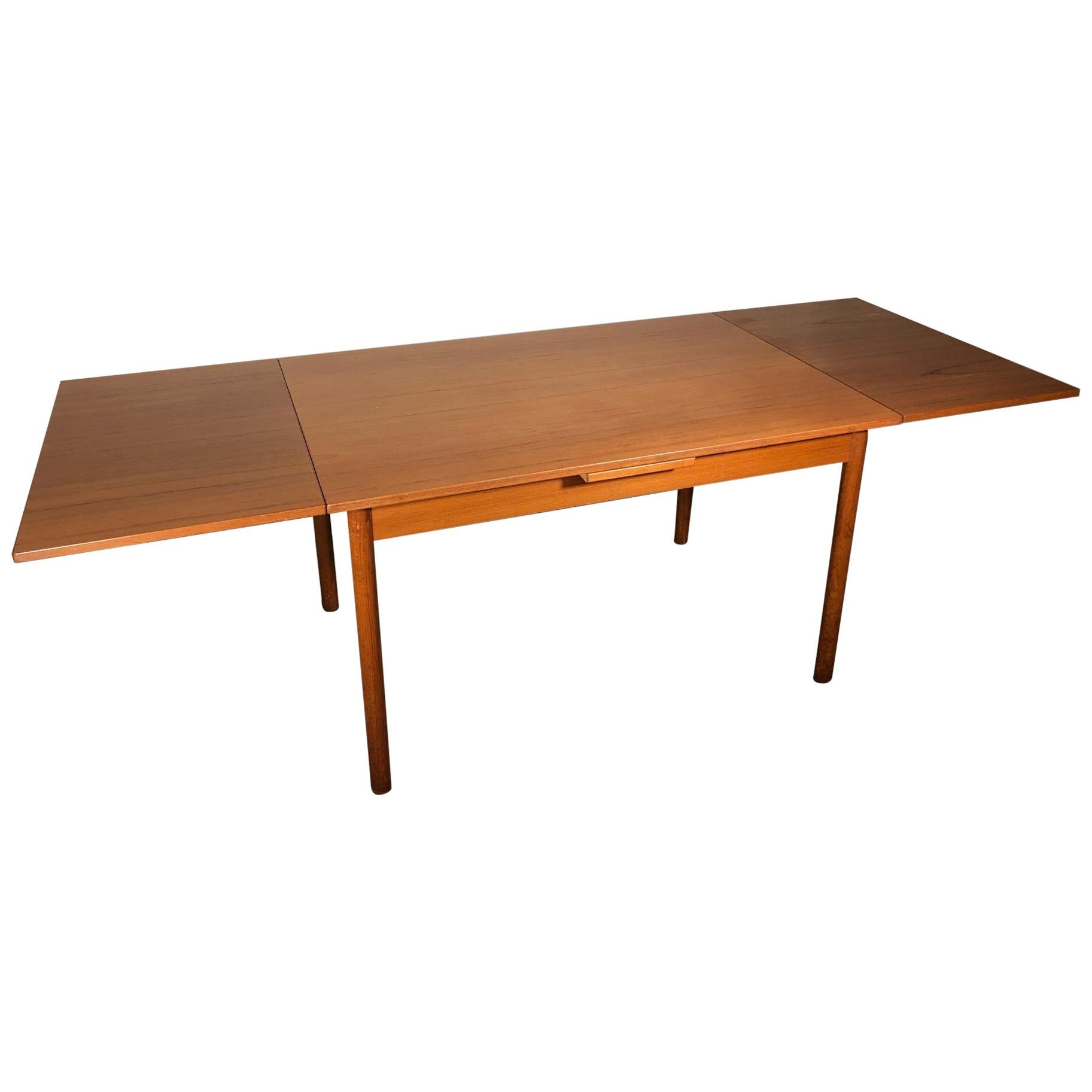 Midcentury Danish Teak Draw Leaf Dining Table Seats 8 For Sale