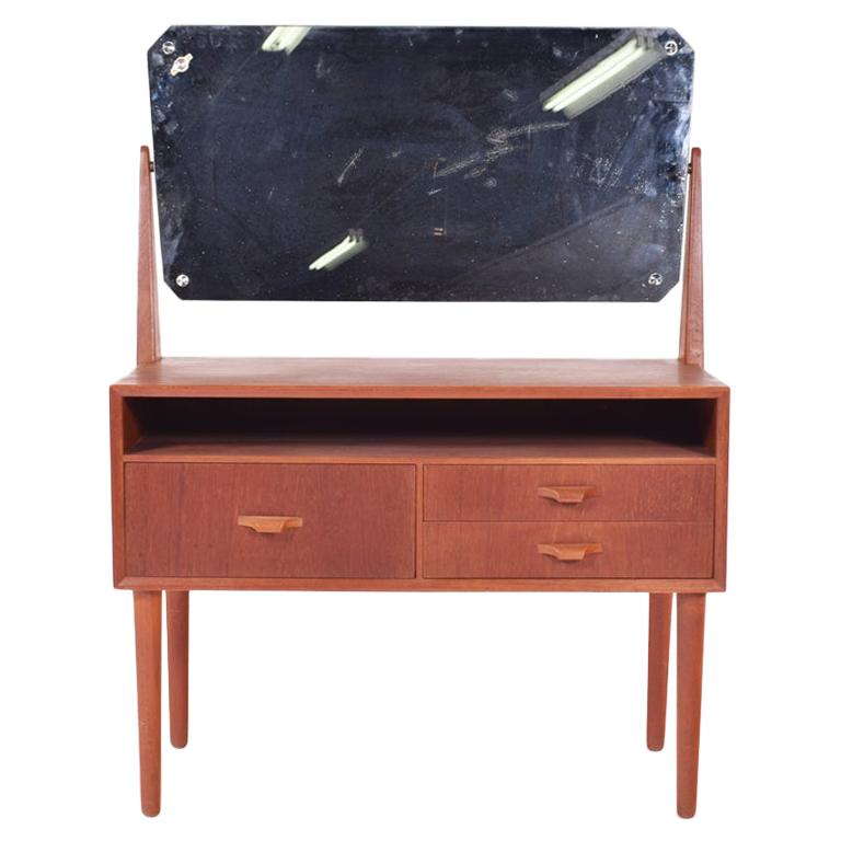 Midcentury Danish Teak Dressing Table with Mirror For Sale