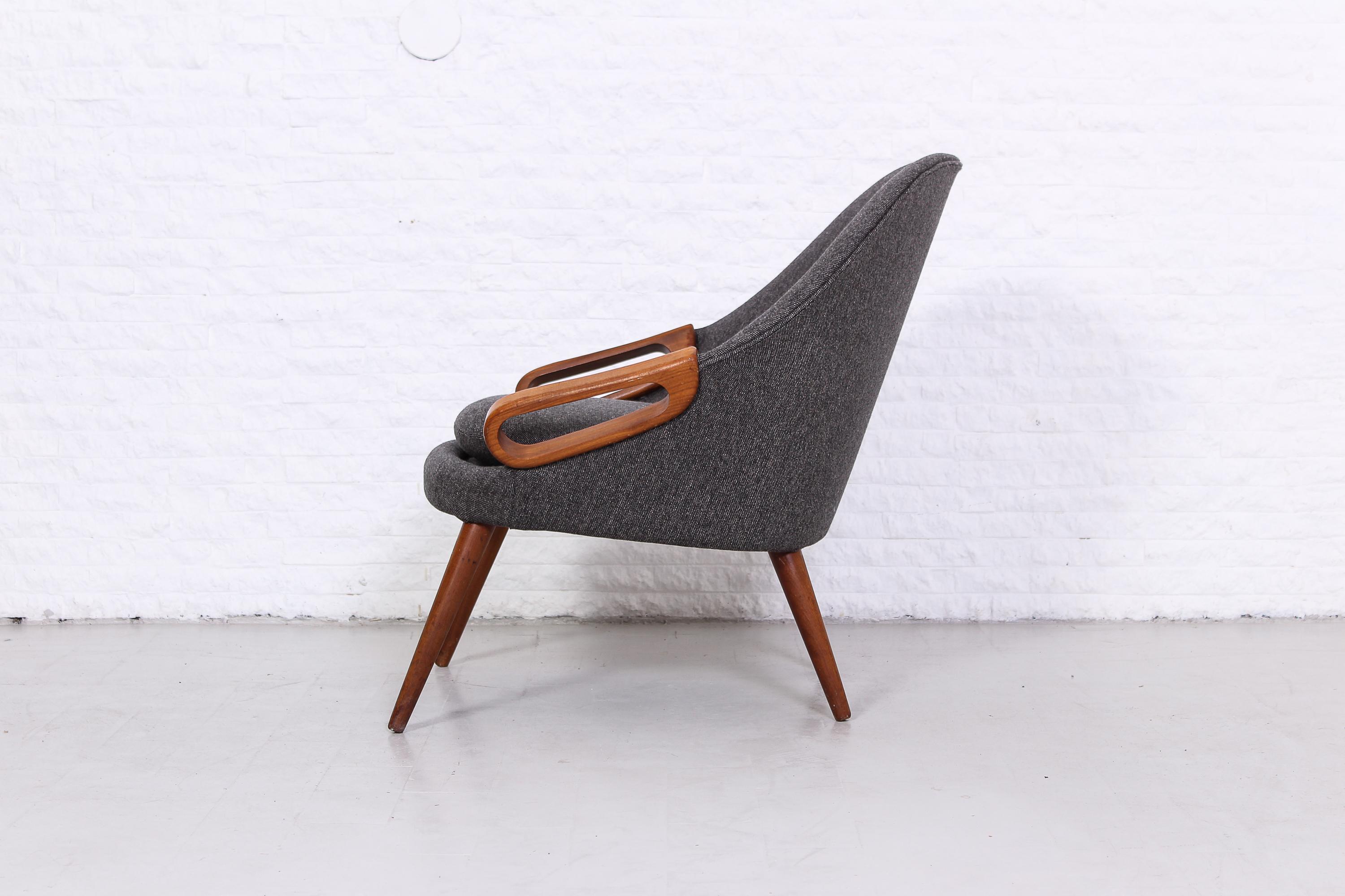 Wool Midcentury Danish Teak Easy Chair, 1950s For Sale
