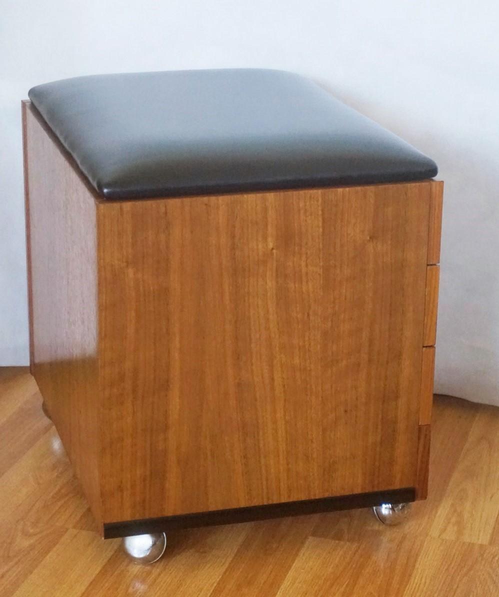 Mid-Century Modern Midcentury Danish Teak Leather Storage Ottoman Stool or Side Table For Sale
