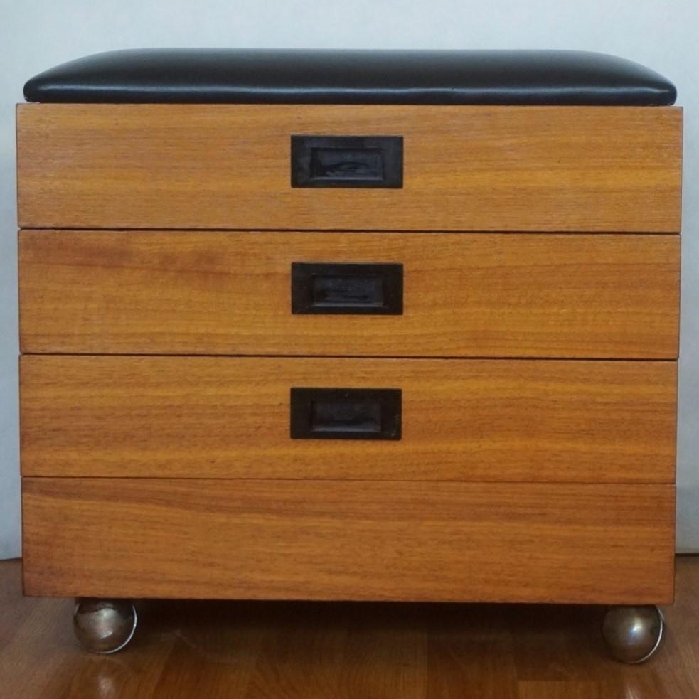 Mid-Century Modern Midcentury Danish Teak Leather Storage Ottoman Stool or Side Table For Sale
