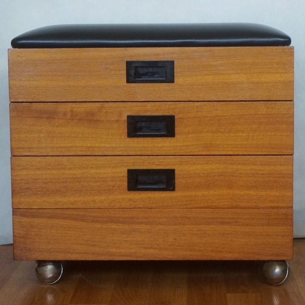 Mid-Century Modern Midcentury Danish Teak Leather Storage Ottoman Stool or Side Table