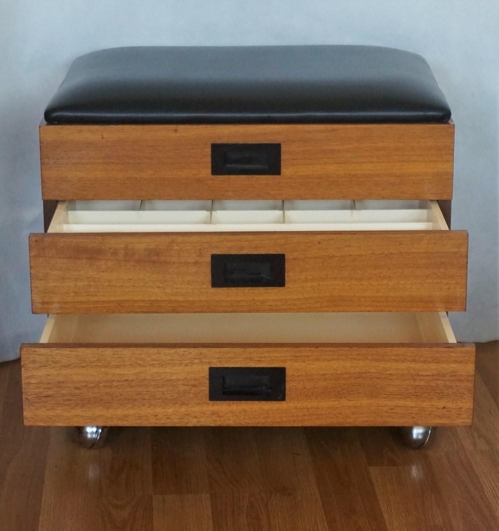 Midcentury Danish Teak Leather Storage Ottoman Stool or Side Table 2