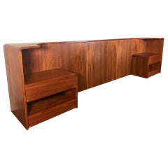 Retro Midcentury Danish Teak Queen Size Headboard with Nightstands