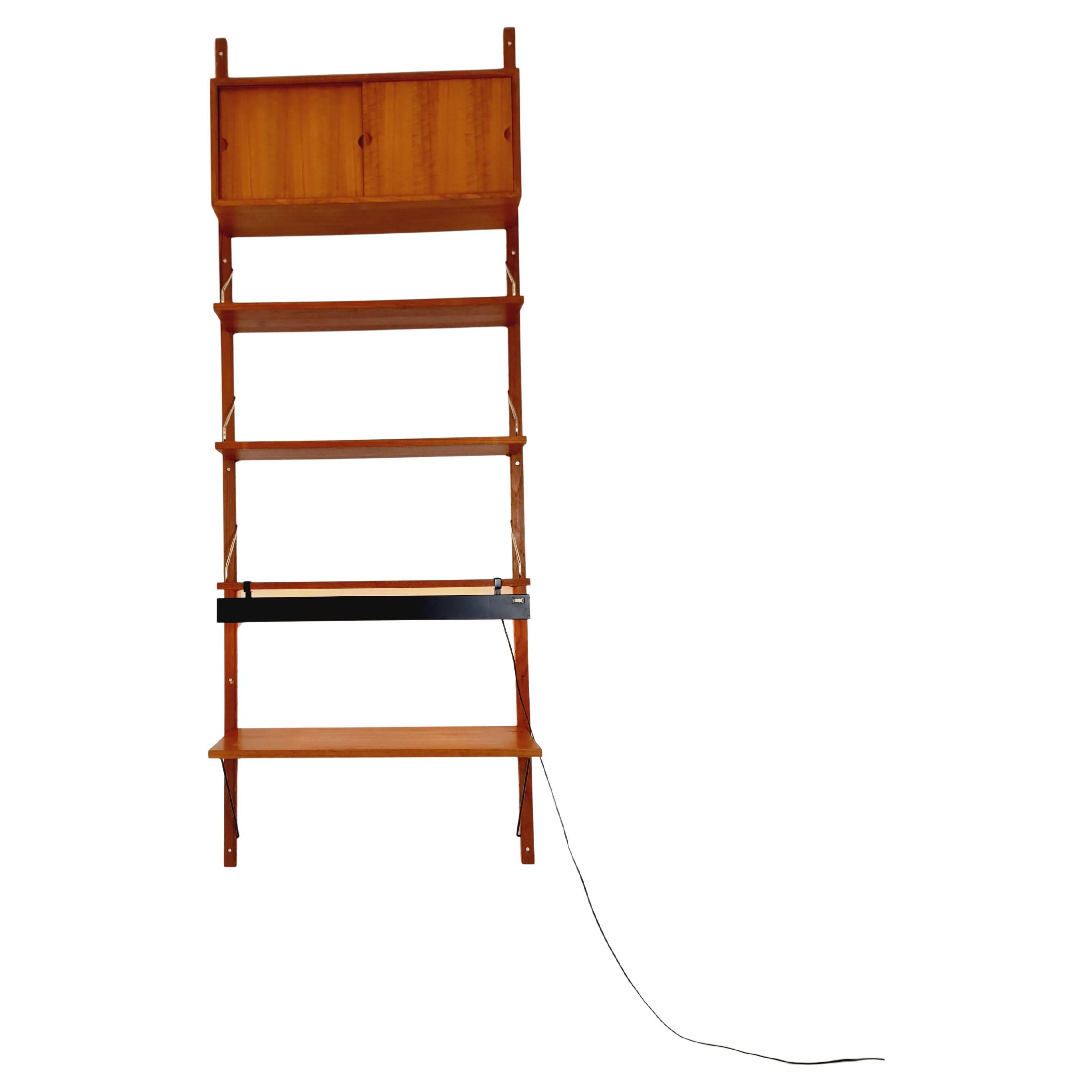Midcentury Danish Teak Shelving Unit With Desk &  light, by Poul Cadovius, 1960s