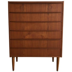 Midcentury Danish Teak Six-Drawer Tallboy Chest of Drawers