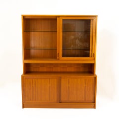 Mid Century Danish Teak Sliding Door Credenza Buffet and Hutch