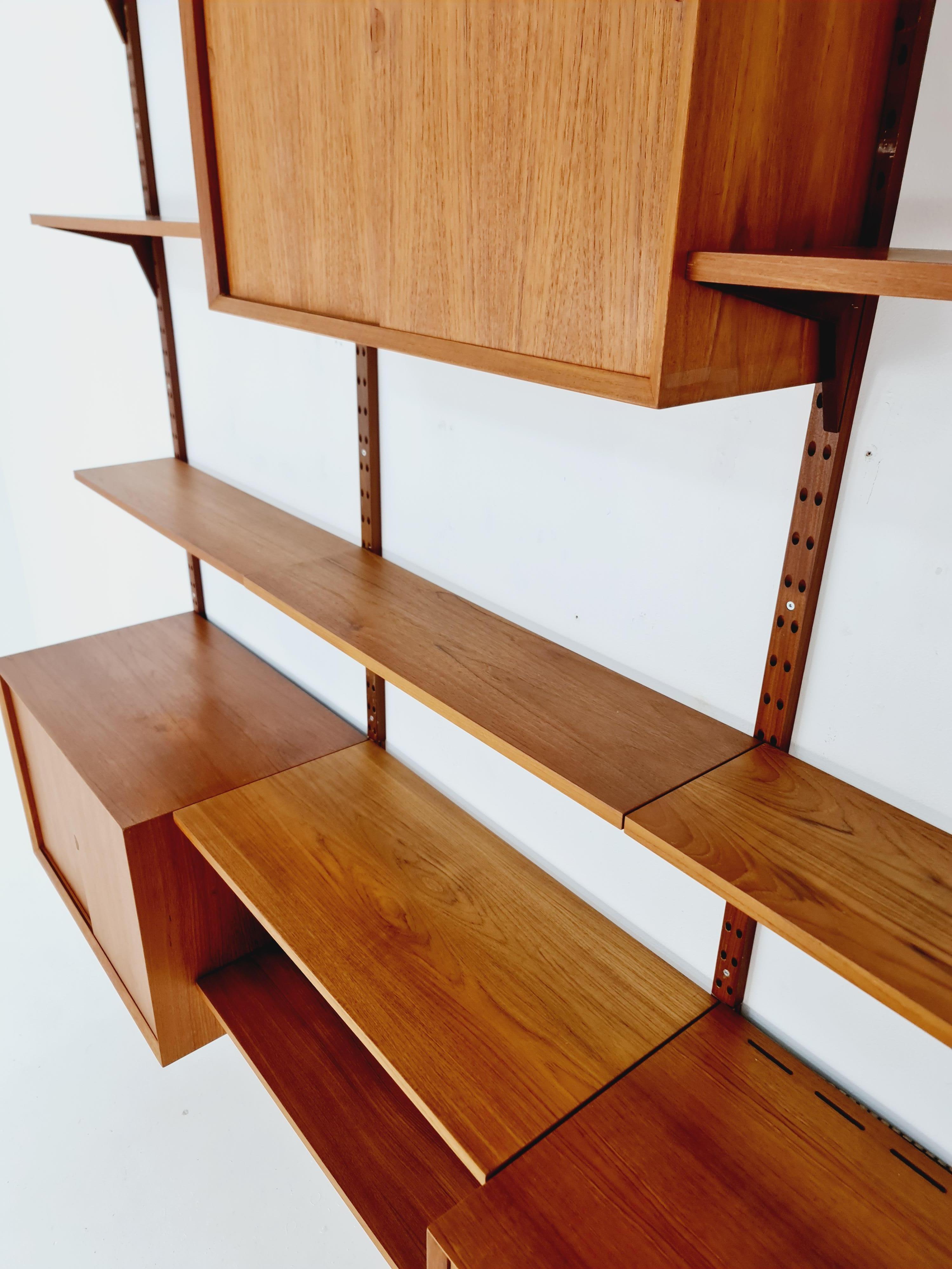 Midcentury Danish Teak Wall Unit 3 cabinets & Record, by Poul Cadovius for Cado For Sale 14