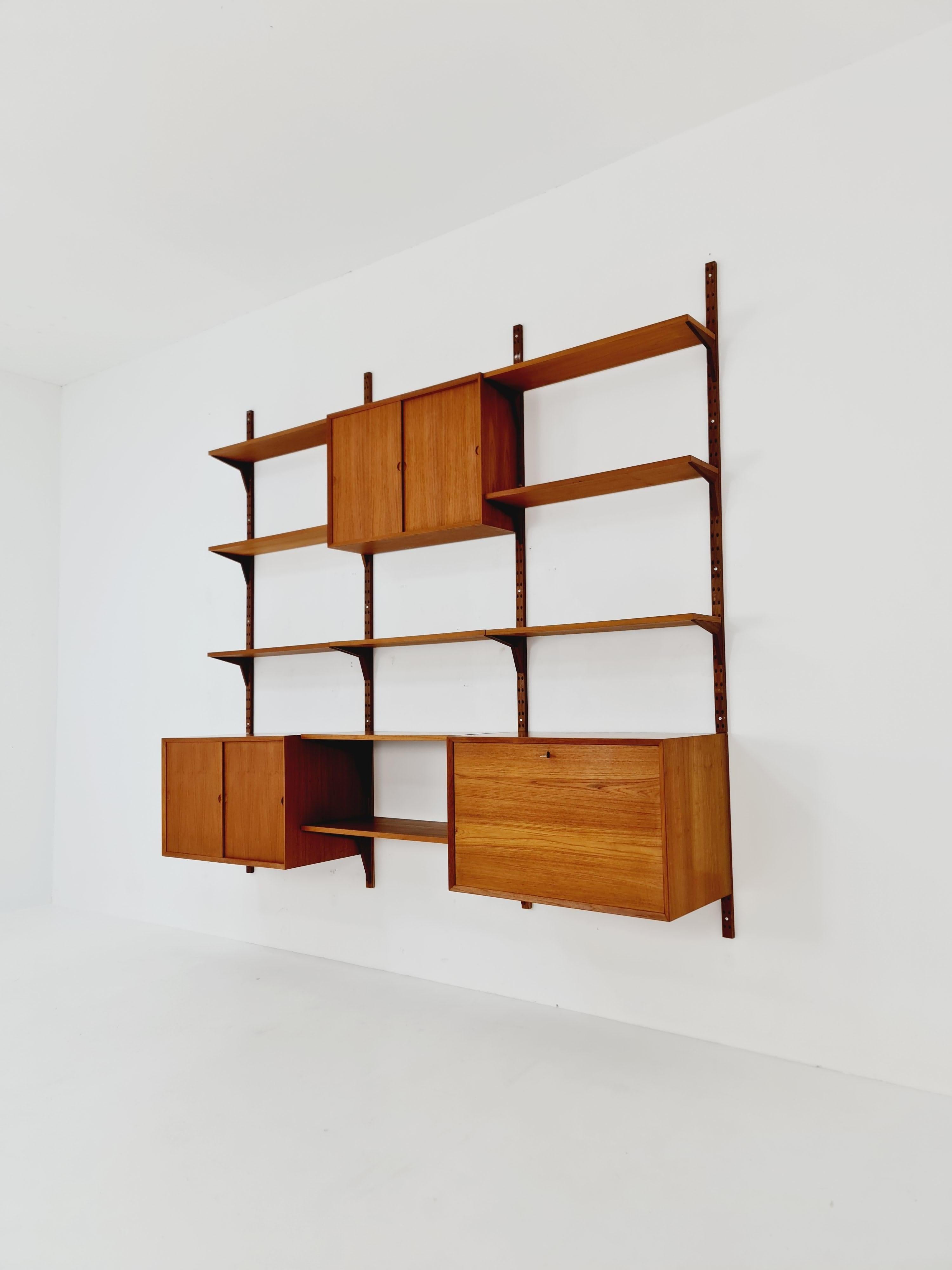 Mid-20th Century Midcentury Danish Teak Wall Unit 3 cabinets & Record, by Poul Cadovius for Cado For Sale
