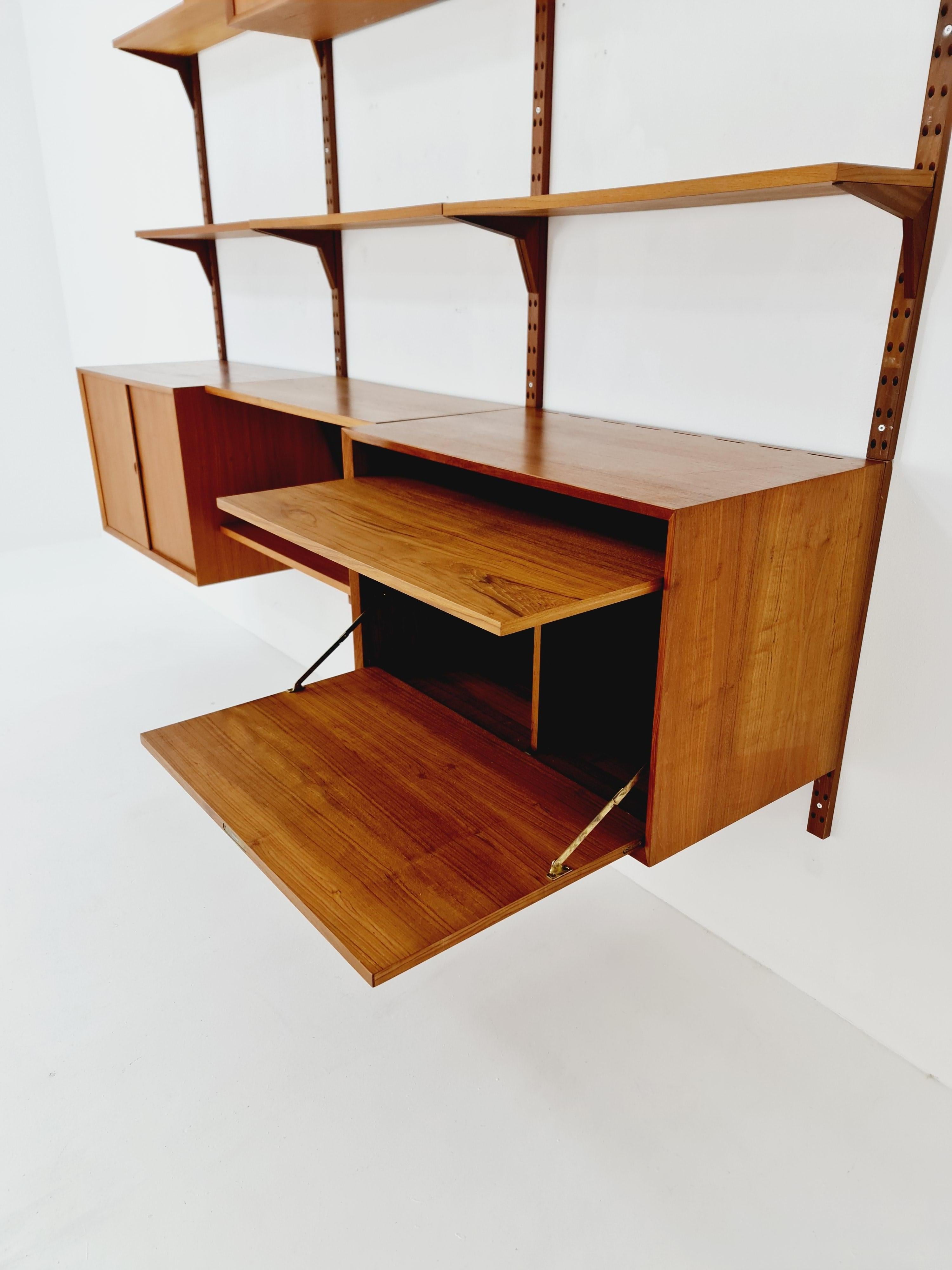 Midcentury Danish Teak Wall Unit 3 cabinets & Record, by Poul Cadovius for Cado For Sale 1