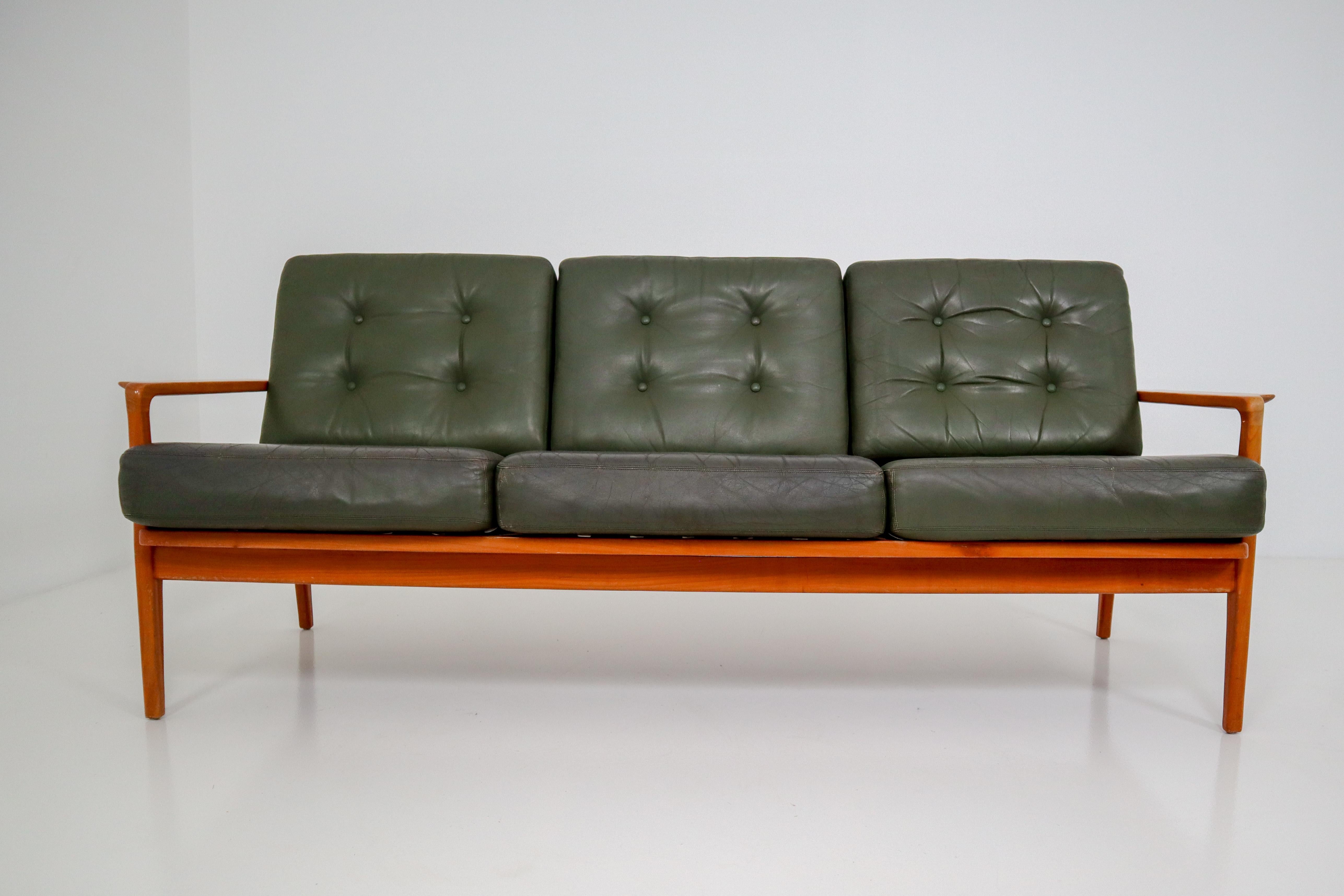 Leather Midcentury Danish Three-Seat Sofa by Arne Wahl Iversen, Denmark, 1960s