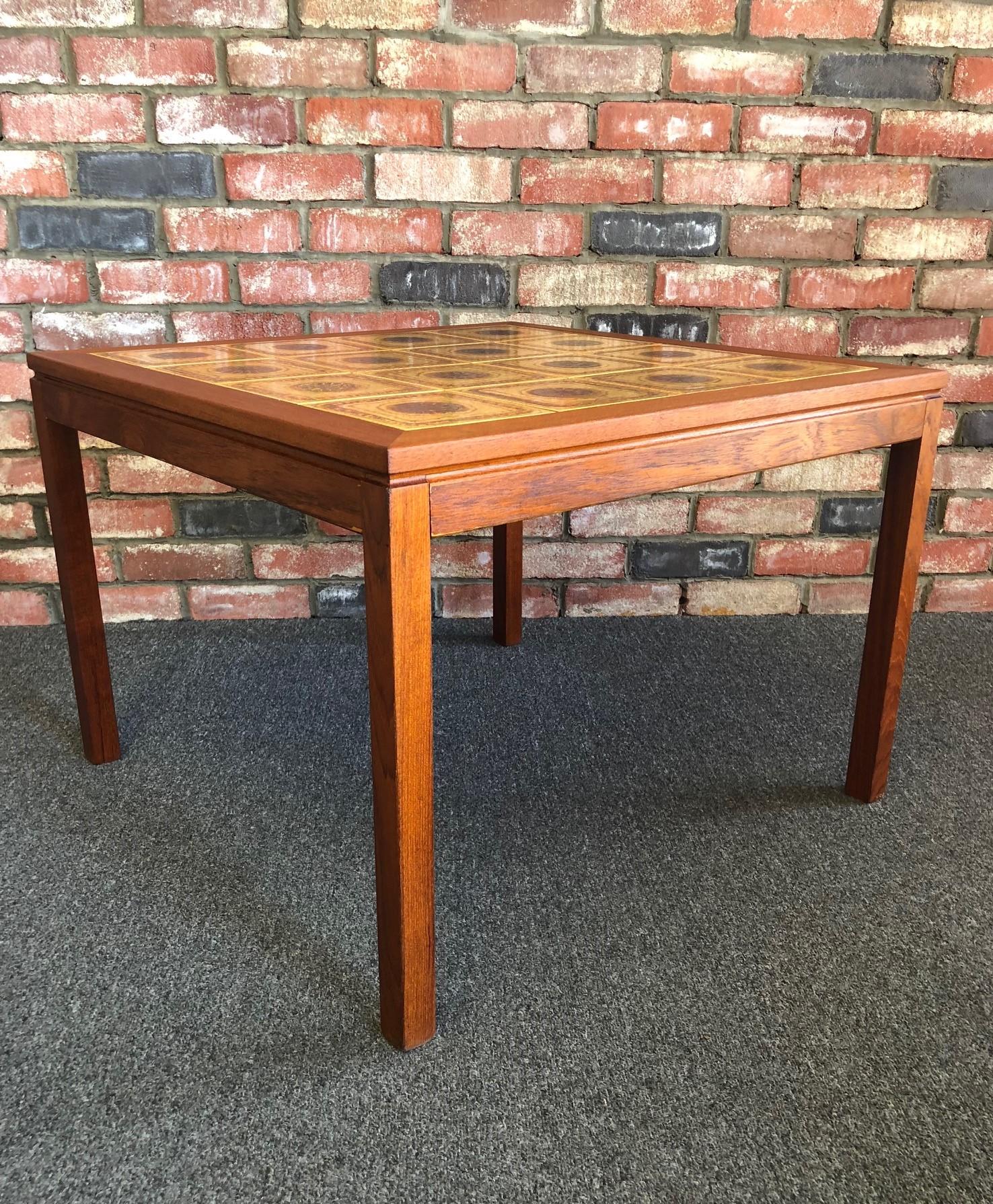 20th Century Midcentury Danish Tile and Teak Side Table For Sale
