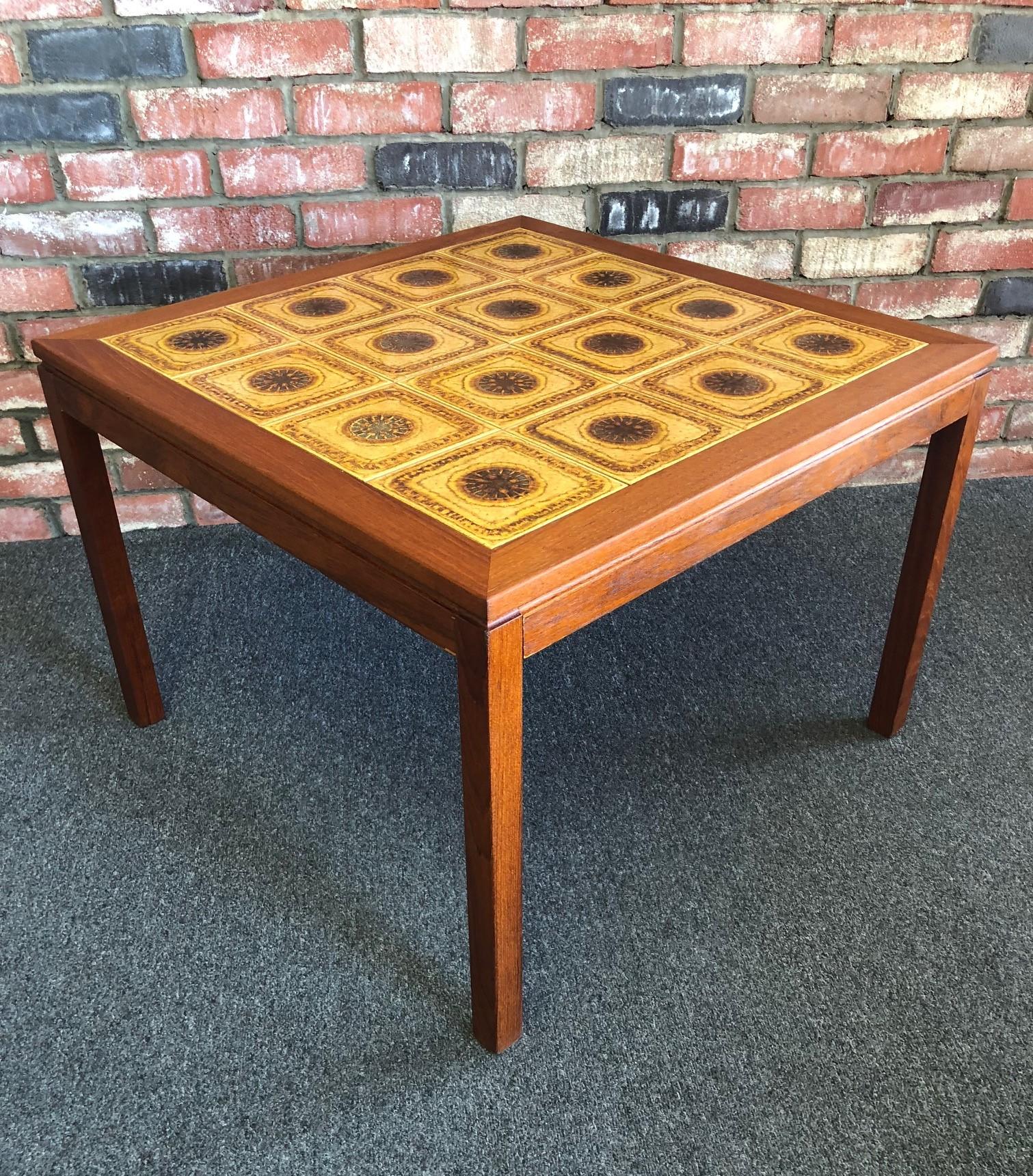 Midcentury Danish Tile and Teak Side Table For Sale 1