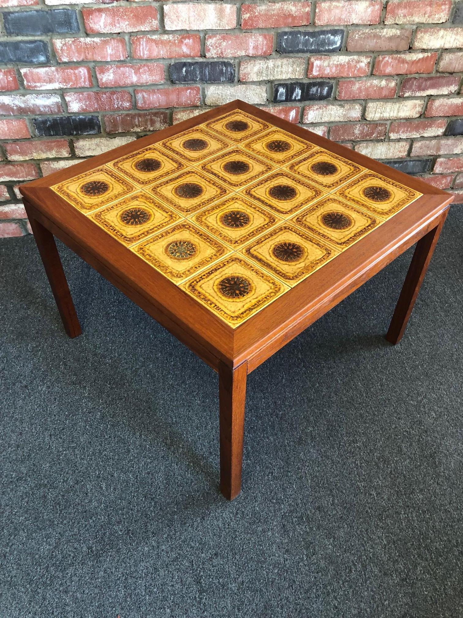 Midcentury Danish Tile and Teak Side Table For Sale 3